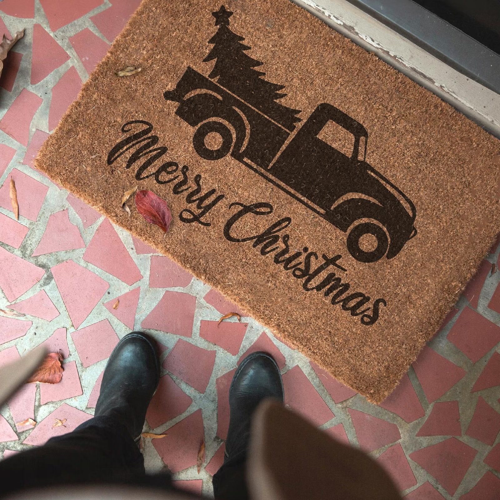 Wycieraczka Wesołych Świąt MERRY CHRISTMAS Choinka Prezent kokosowa 60×40