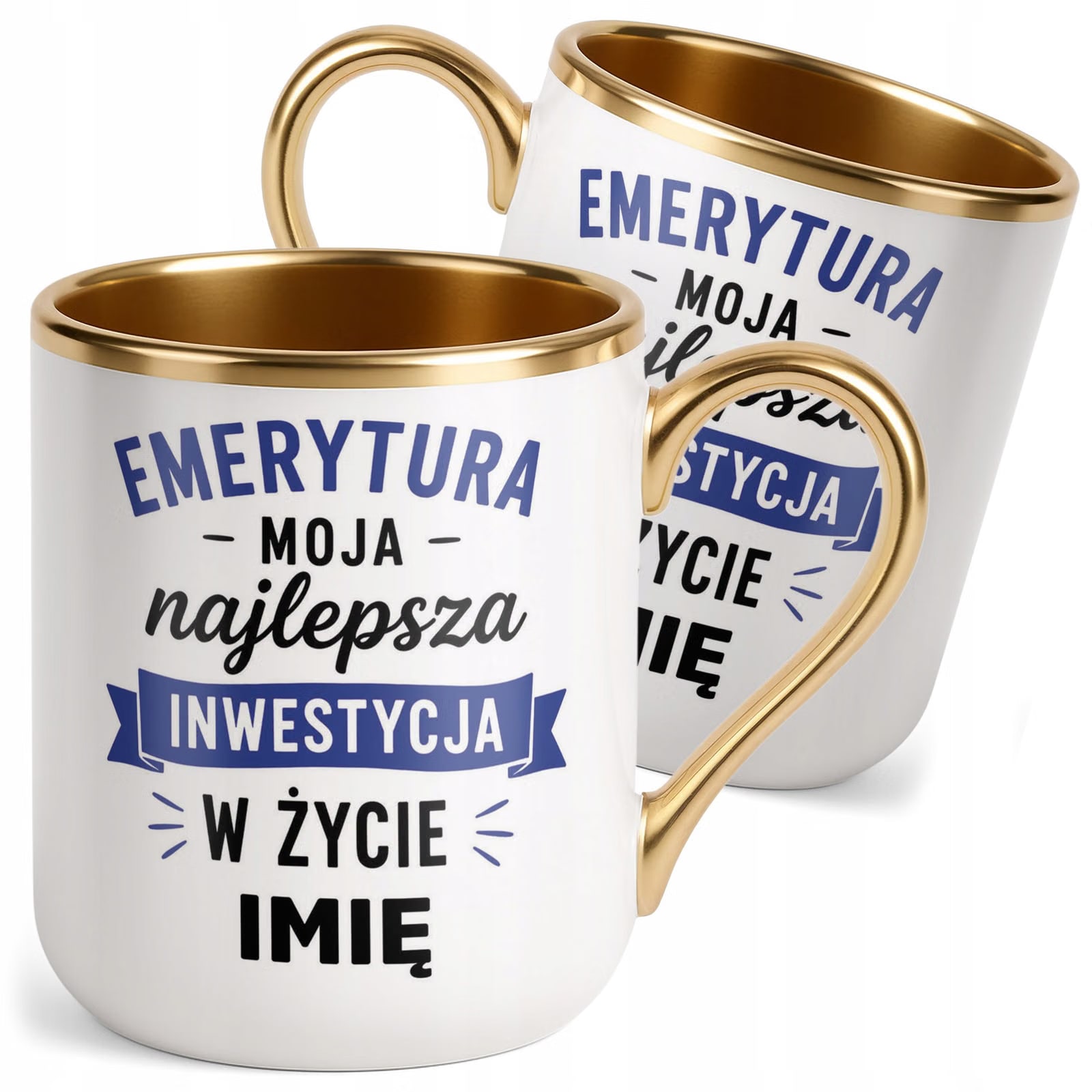 Kubek Personalizowany z nadrukiem Premium Złoty Emerytura Prezent