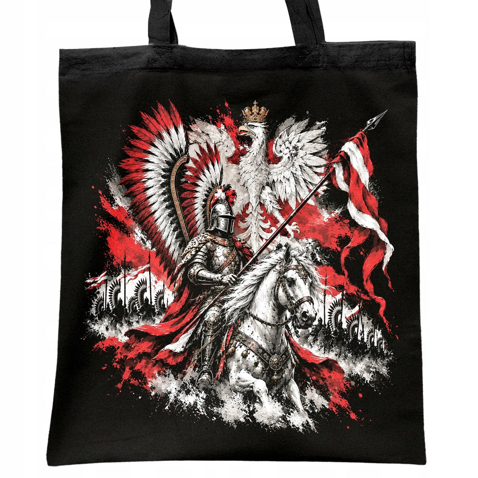 Torba shopper czarna patriotyczna święto niepodległości z nadrukiem