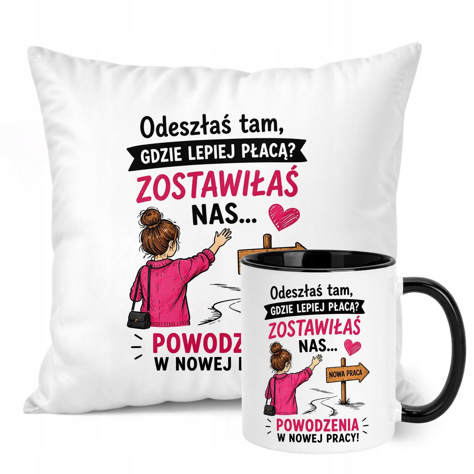 Zestaw Kubek Czarny Poduszka Z Nadrukiem Odejście z Pracy Prezent