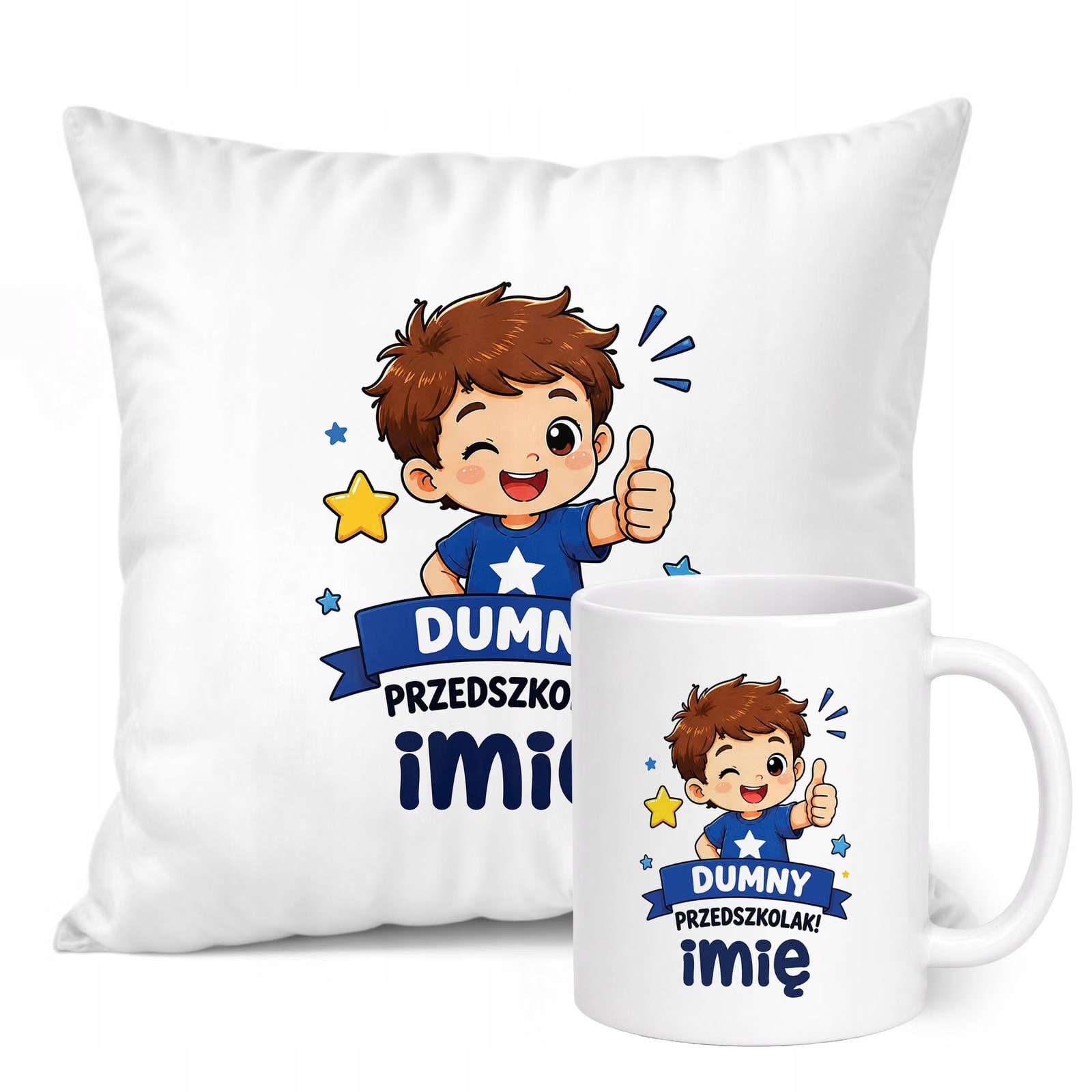 Zestaw Personalizowany Kubek Biały Poduszka Dumny Przedszkolak