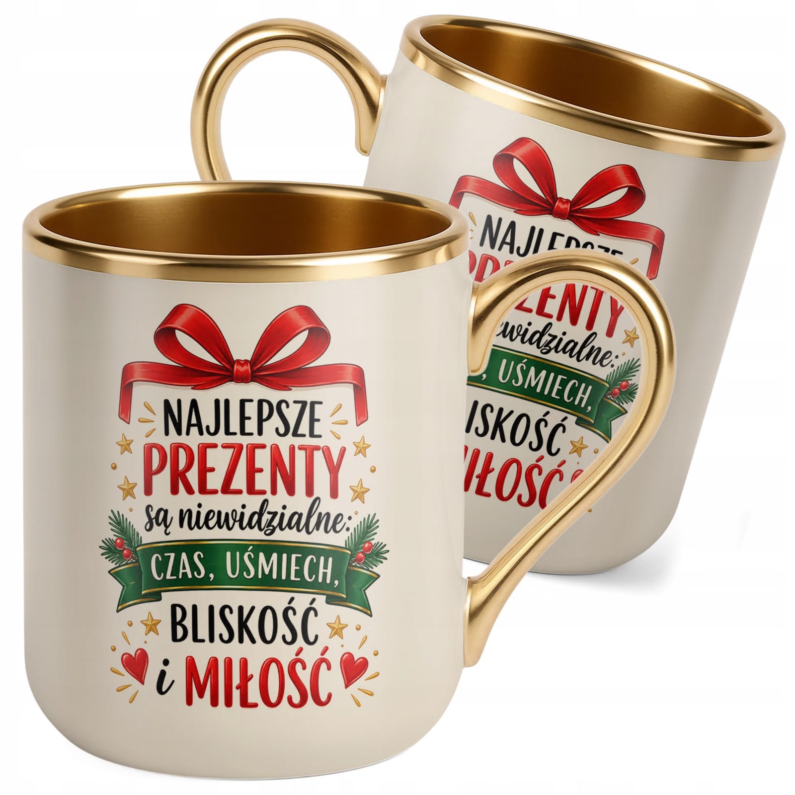 Kubek Premium Złoty Ecru Boże Narodzenie Mikołajki Najlepsze Prezent