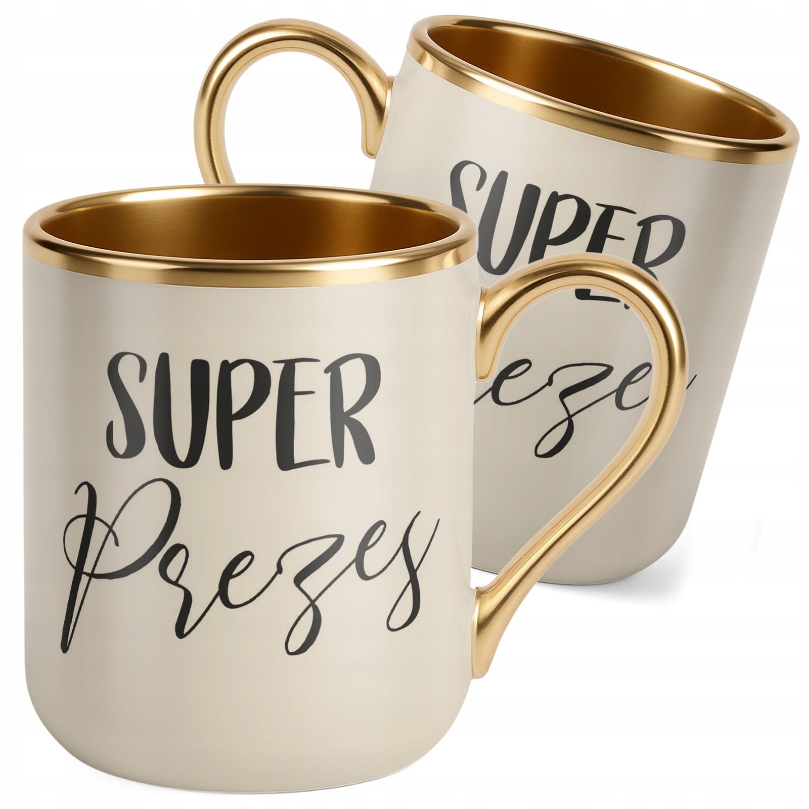 Kubek Premium Złoty Ecru Super Prezes Praca Prezent Upominek