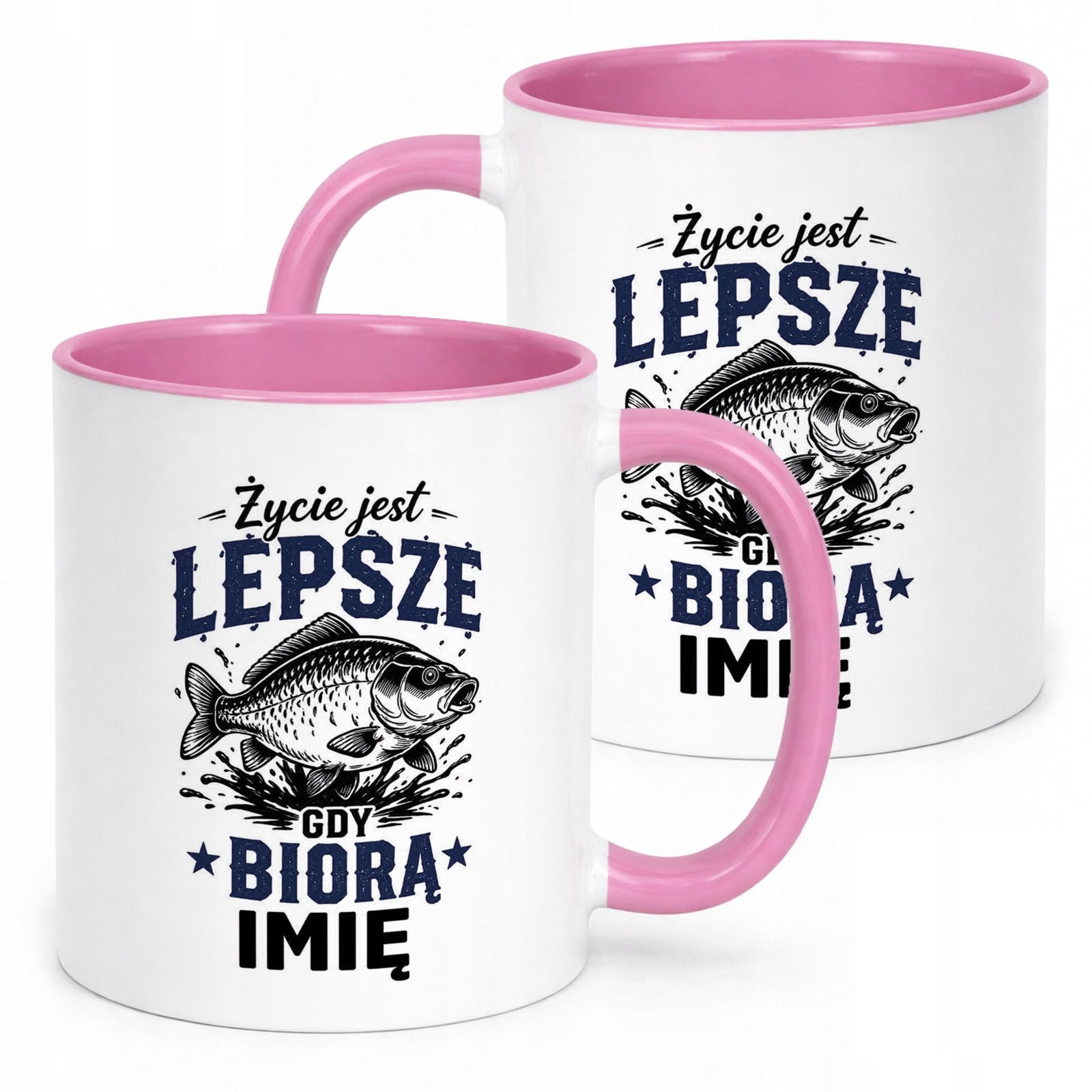 Różowy Kubek Personalizowany z nadrukiem Dla Wędkarza Upominek Prezent