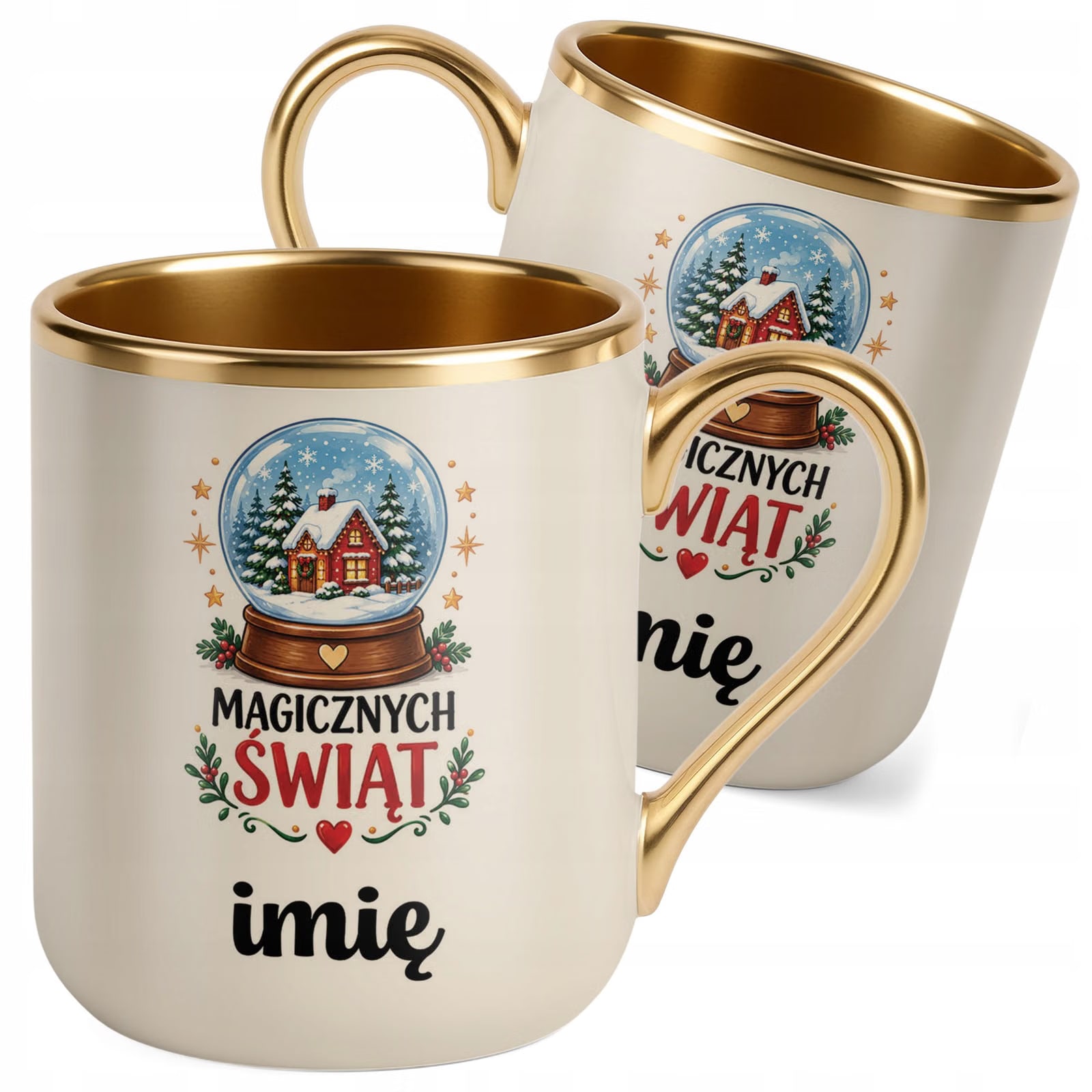 Kubek Personalizowany Premium Złoty Ecru Boże Narodzenie Święta Prezent