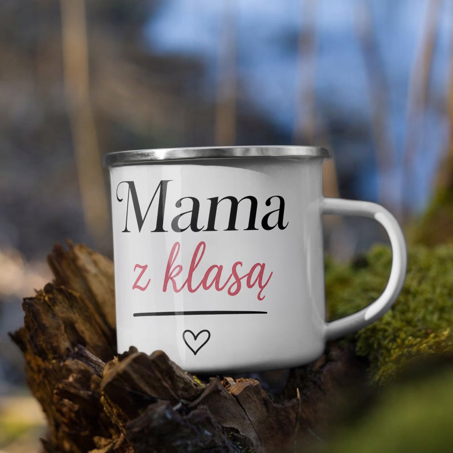 Kubek Emaliowany dla mamy Dzień Matki piękny z Nadrukiem Biały Metalowy