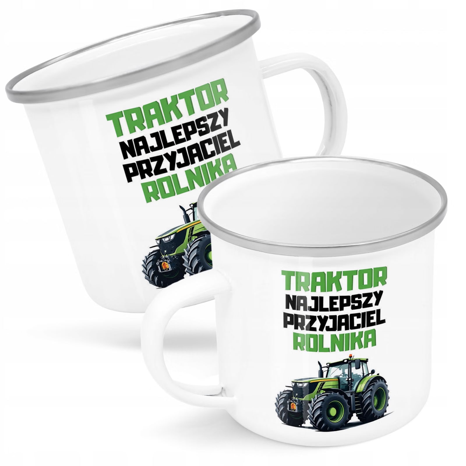 Kubek Emaliowany Rolnik Dla Rolnika Traktor z Nadrukiem Biały Metalowy