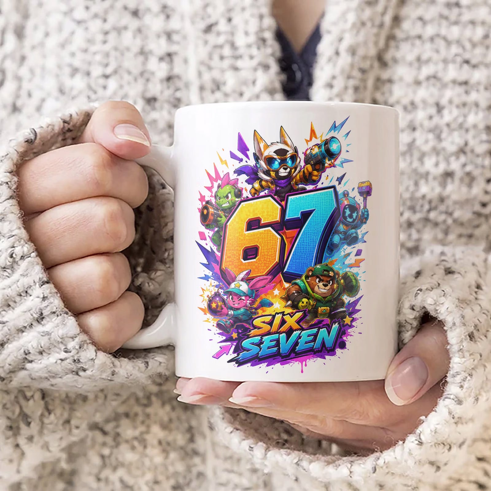Zestaw Kubek Biały Poduszka Z Nadrukiem 67 SIX SEVEN Prezent