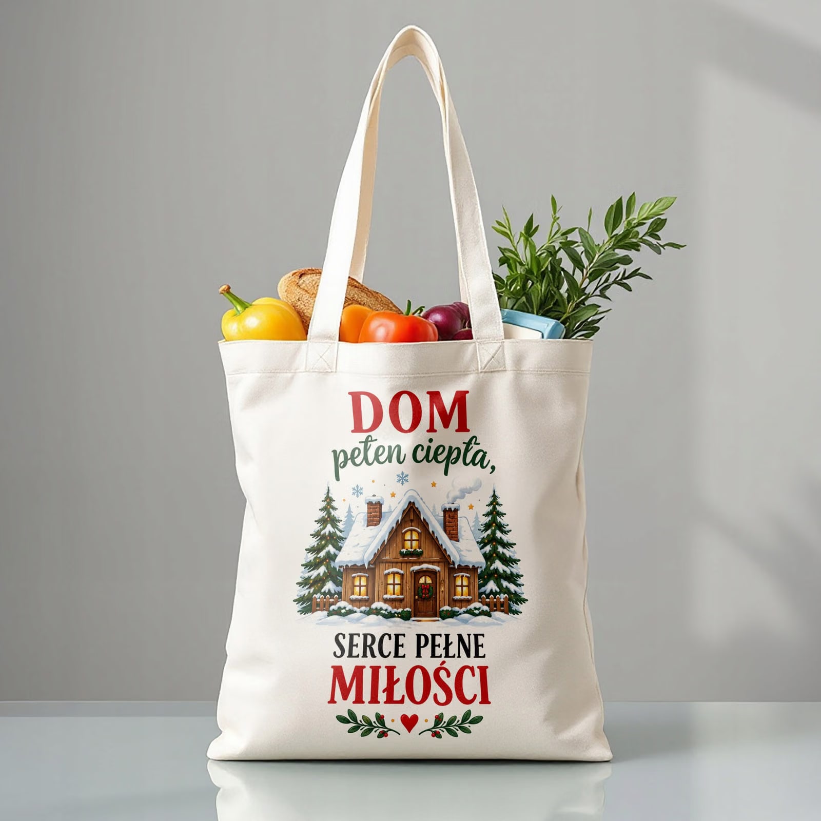 Torba shopper bawełniana świąteczna na zakupy z nadrukiem prezent