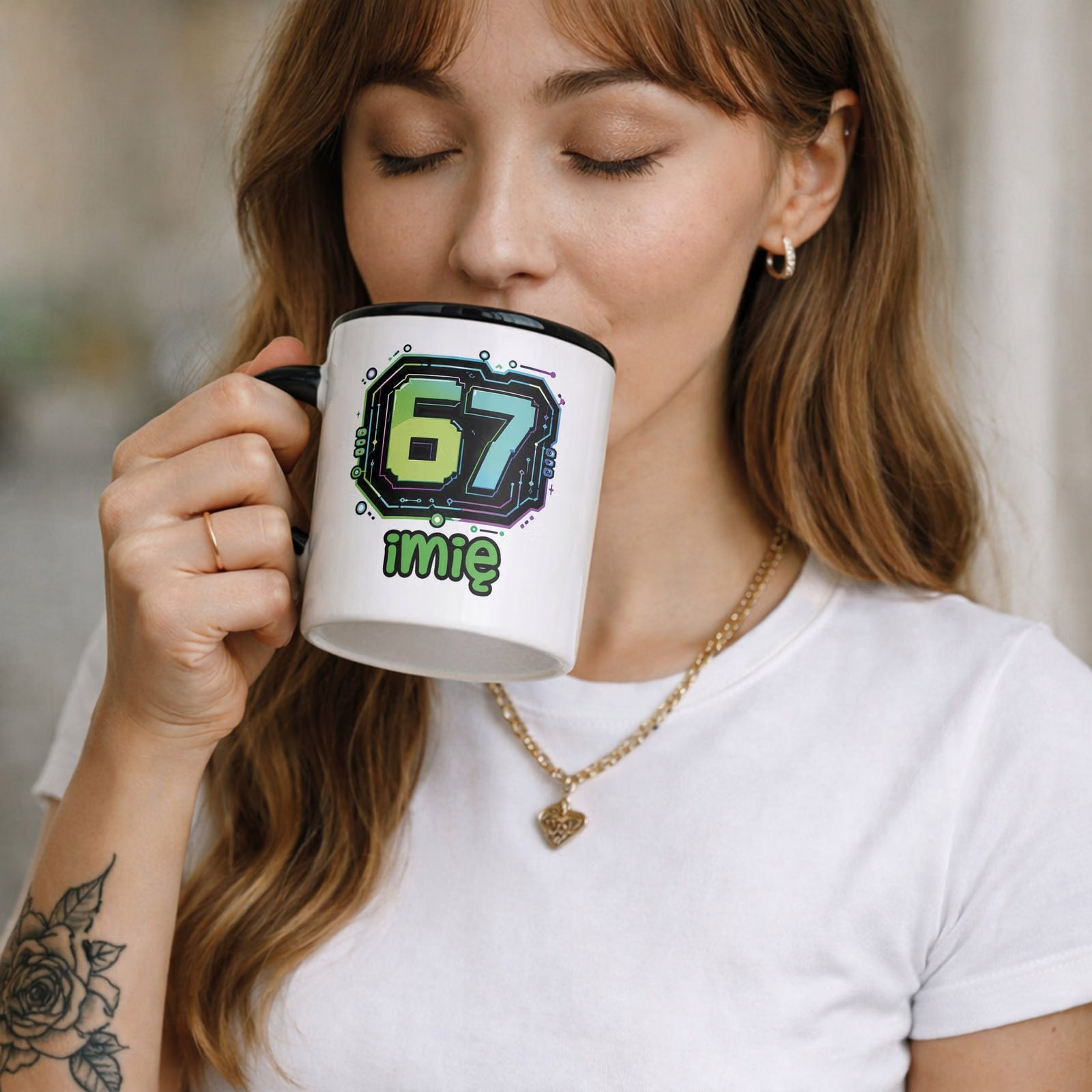 Zestaw Personalizowany Plecak Worek Kubek Czarny Piłka nożna Six Seven