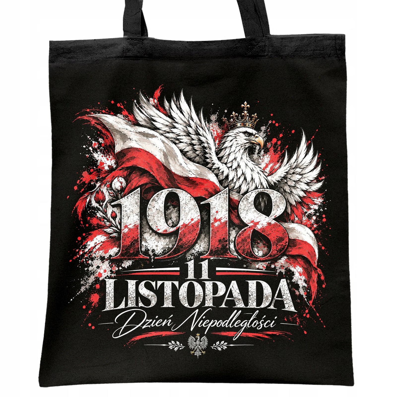 Torba shopper czarna patriotyczna święto niepodległości z nadrukiem