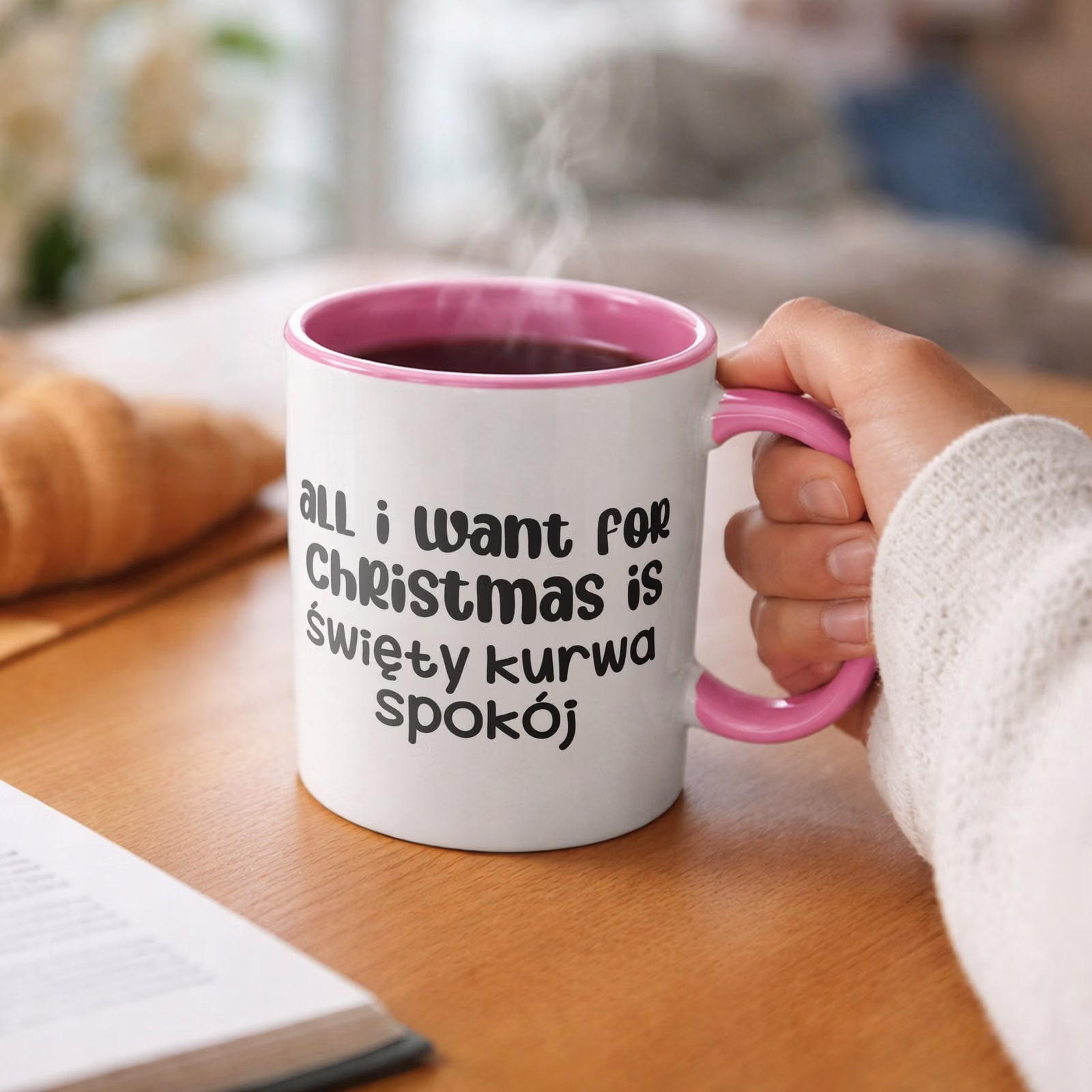 Kubek Różowy z Nadrukiem Boże Narodzenie All I Want For Christmas Prezent