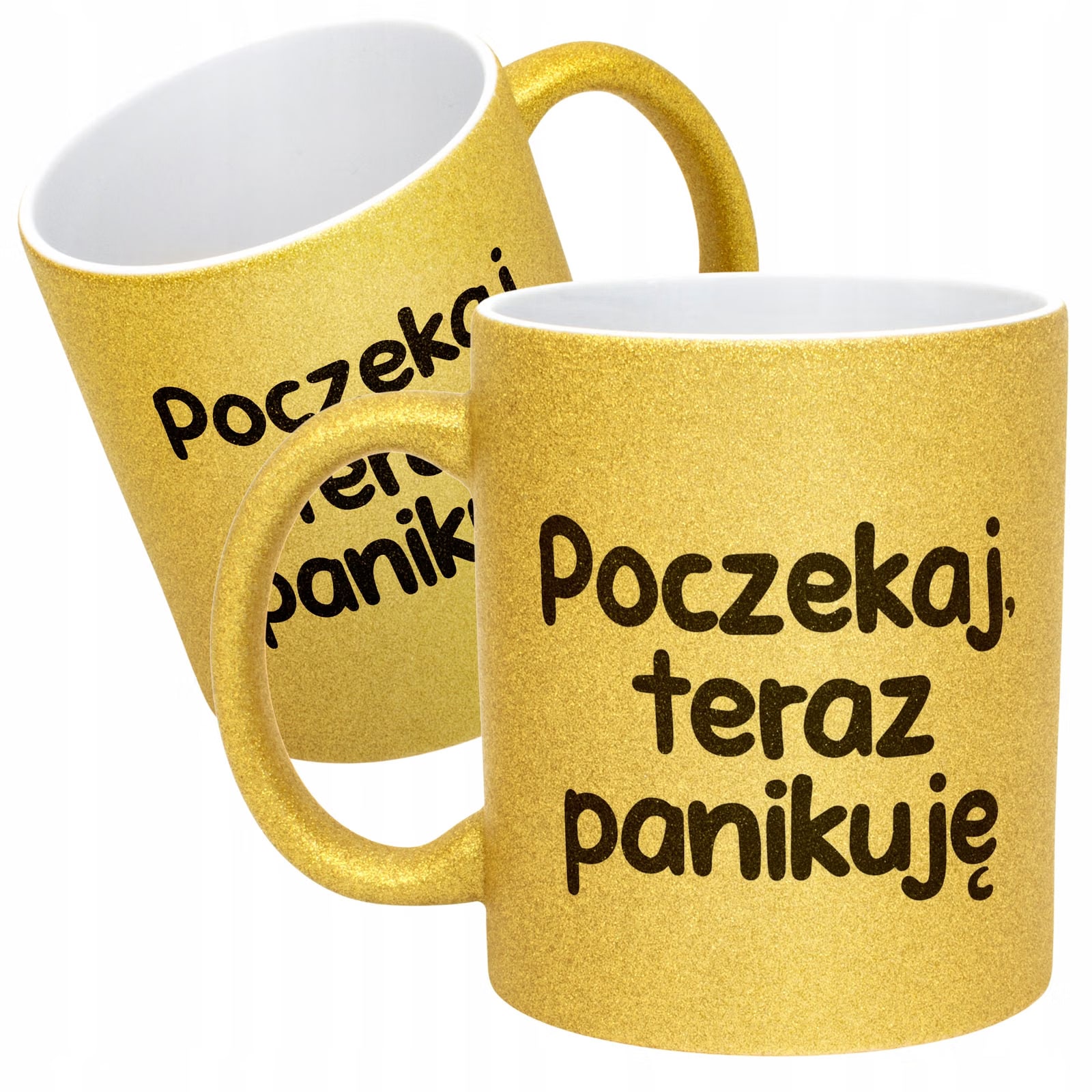 Złoty Kubek Brokatowy Poczekaj Teraz Panikuję Zabawny Prezent