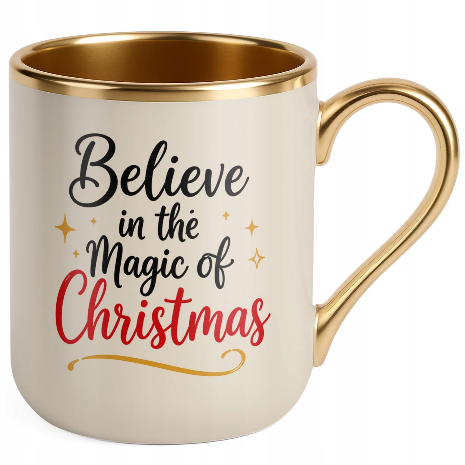 Kubek Premium Złoty Ecru Boże Narodzenie Mikołajki Magic Of Christmas