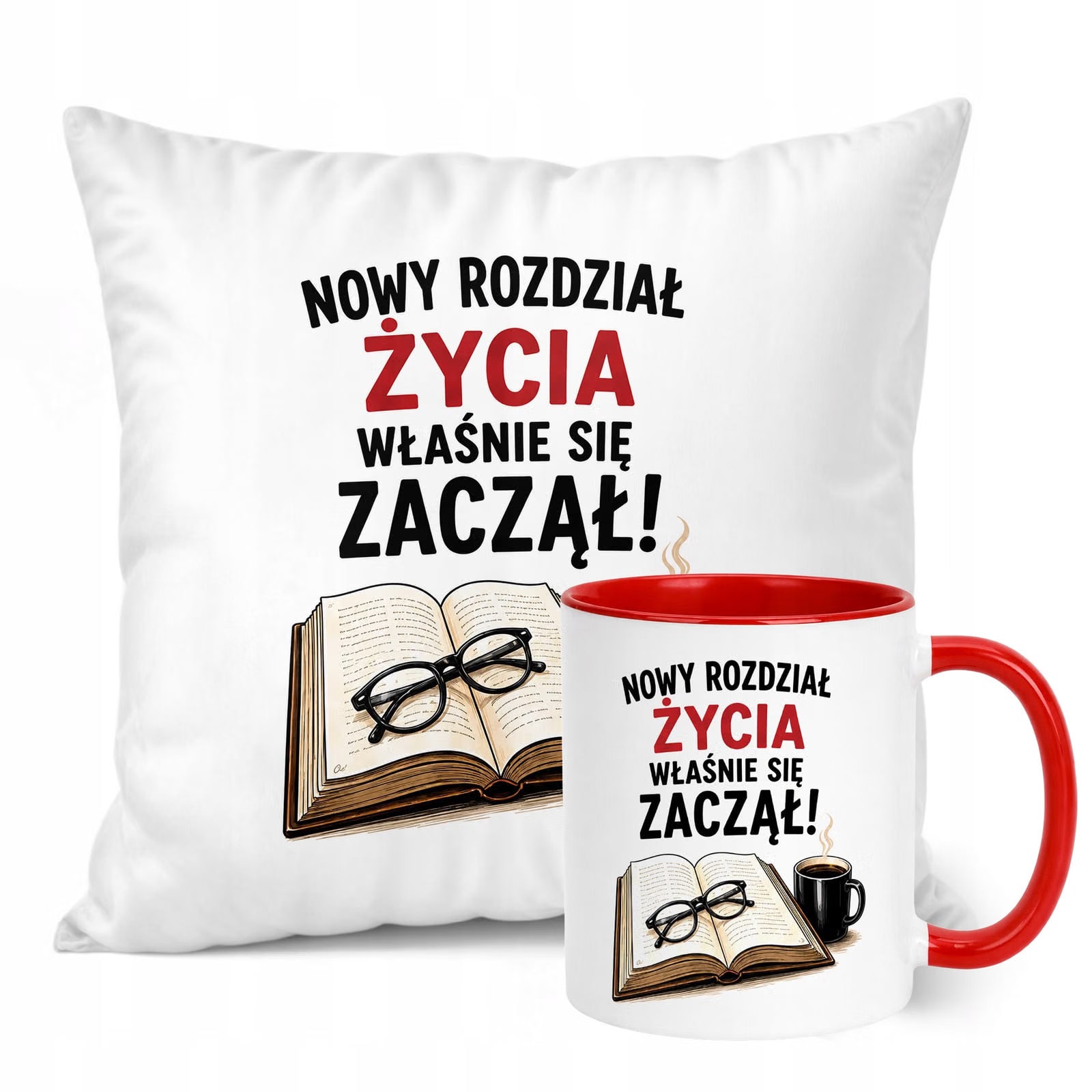 Zestaw Kubek Czerwony Poduszka Z Nadrukiem Emerytura Dla Emeryta Prezent