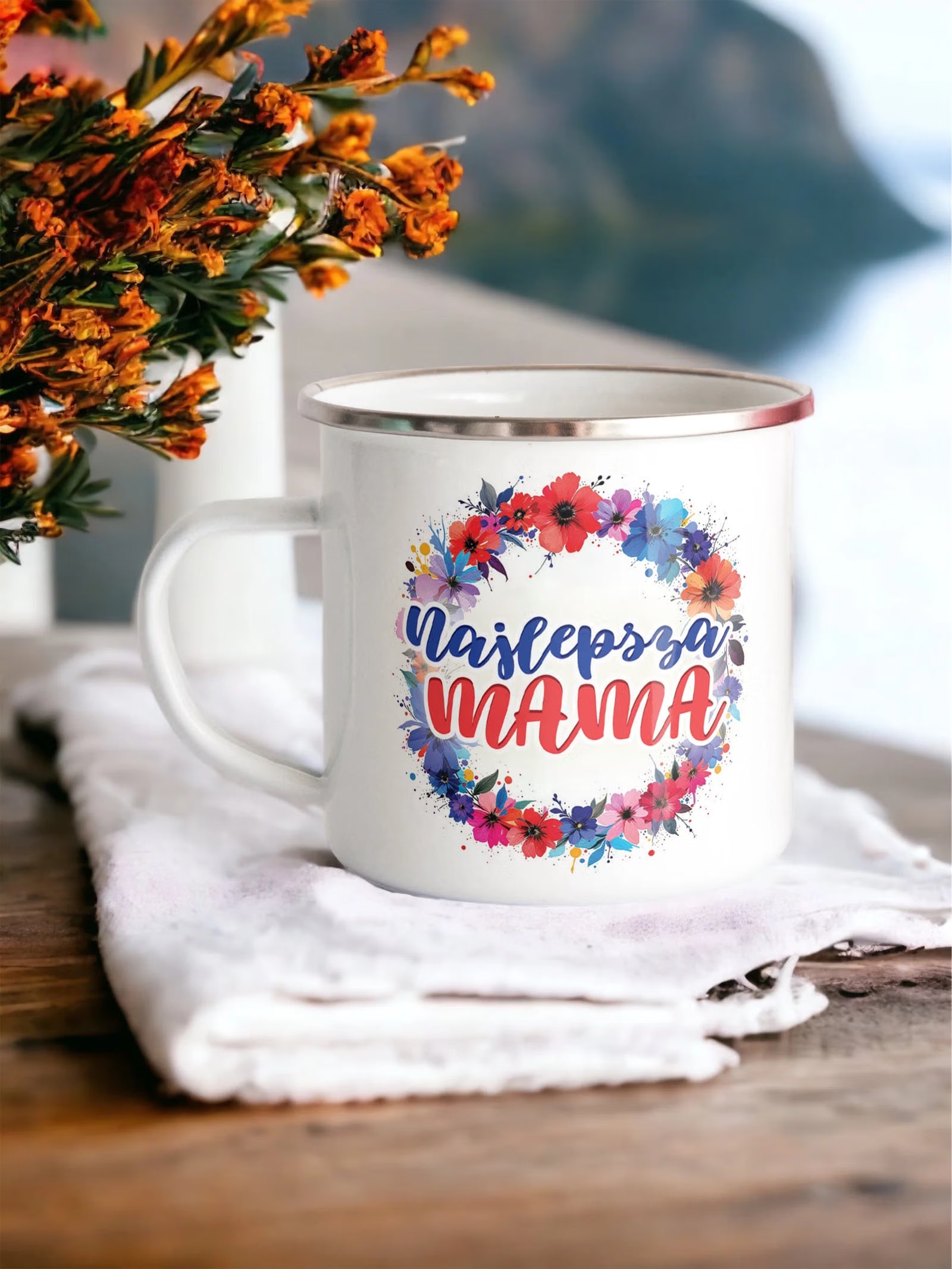Emaliowany Kubek Garnuszek Dzień Matki Dla Mamy Prezent Najlepsza Mama