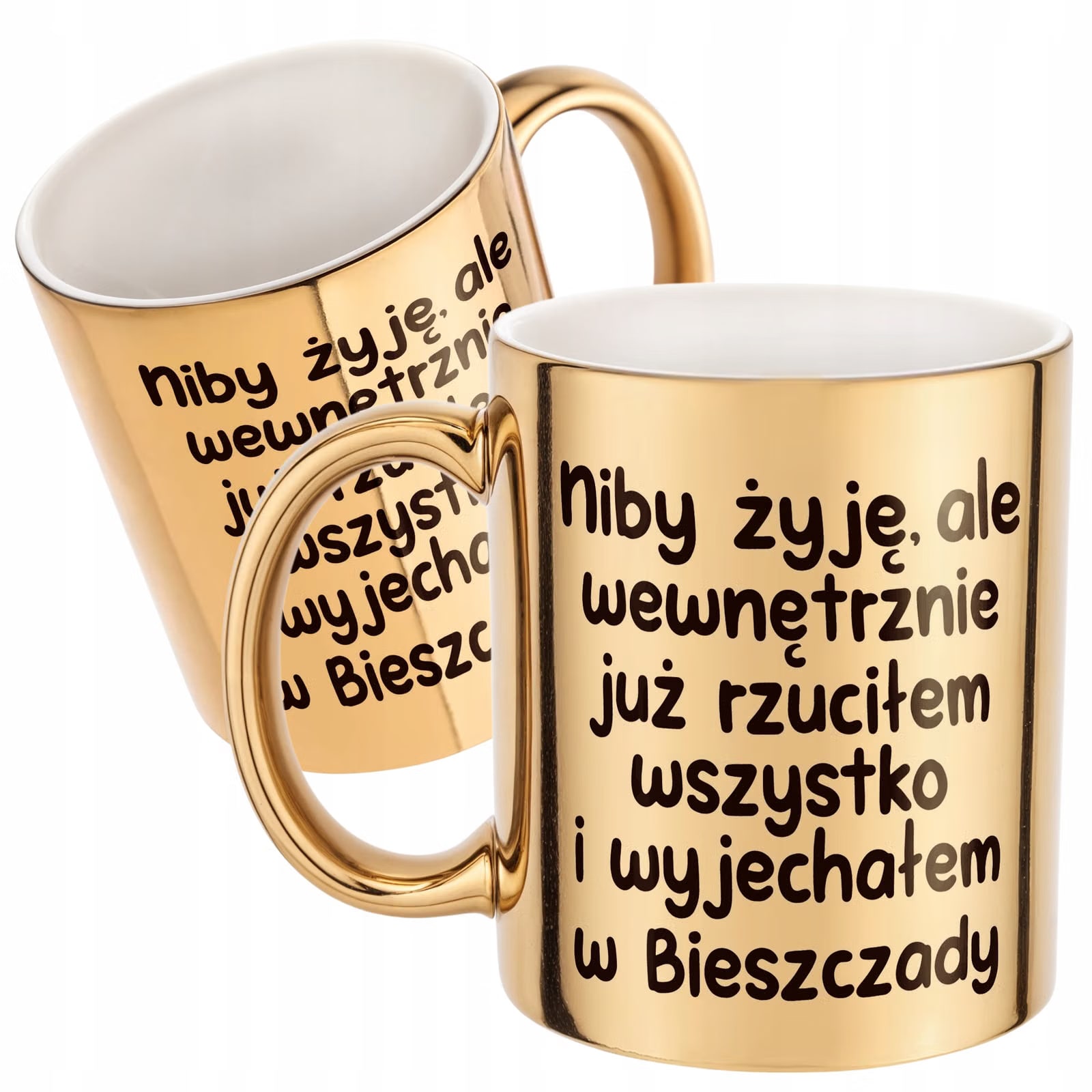 Złoty Kubek Niby Żyję Ale Wewnętrznie Śmieszny Zabawny Prezent