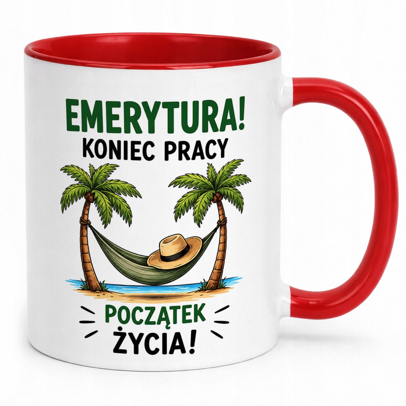 Kubek Czerwony z nadrukiem Emerytura Dla Emeryta Emerytki Upominek Prezent