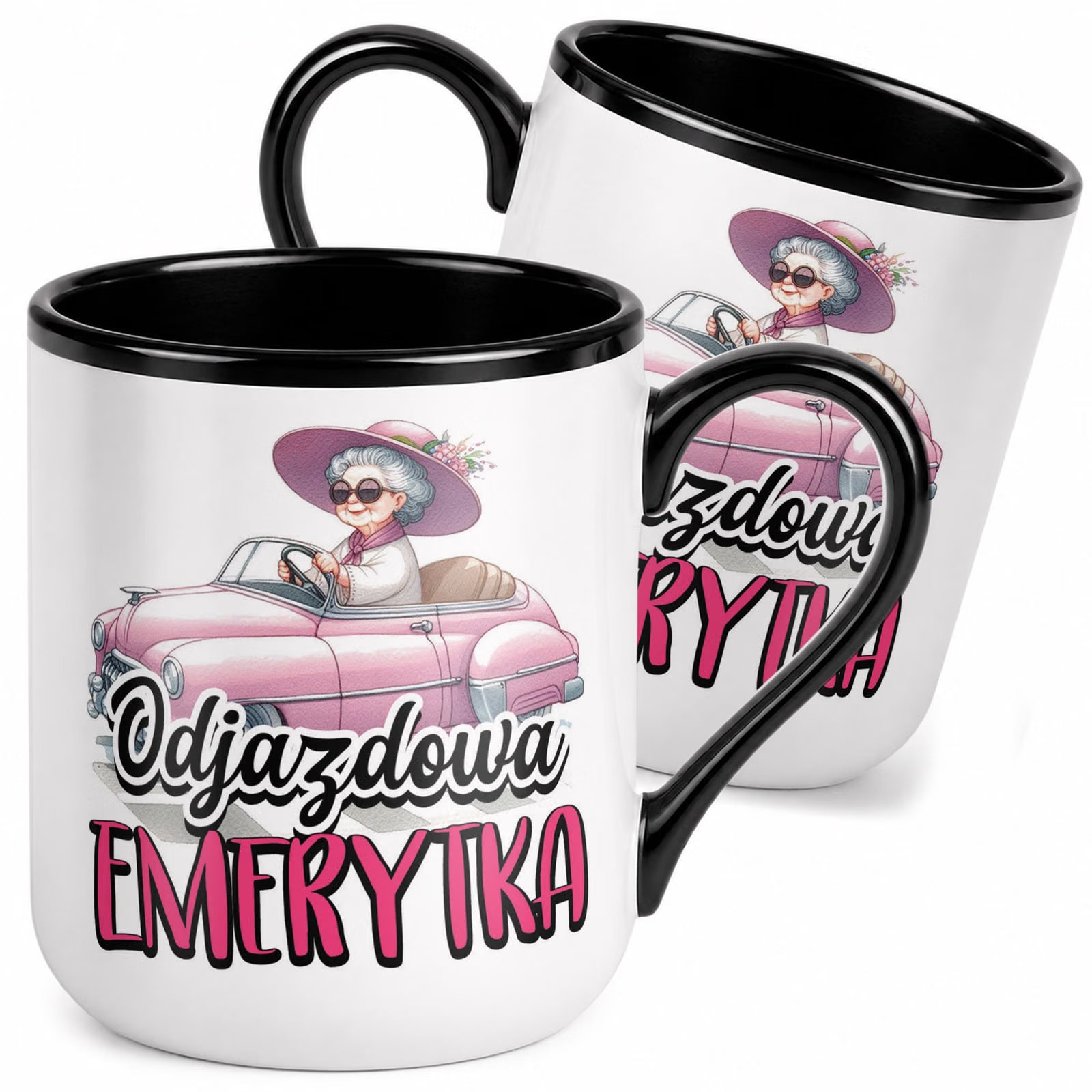Kubek z nadrukiem Premium Czarny Emerytura Dla Emerytki Upominek Prezent