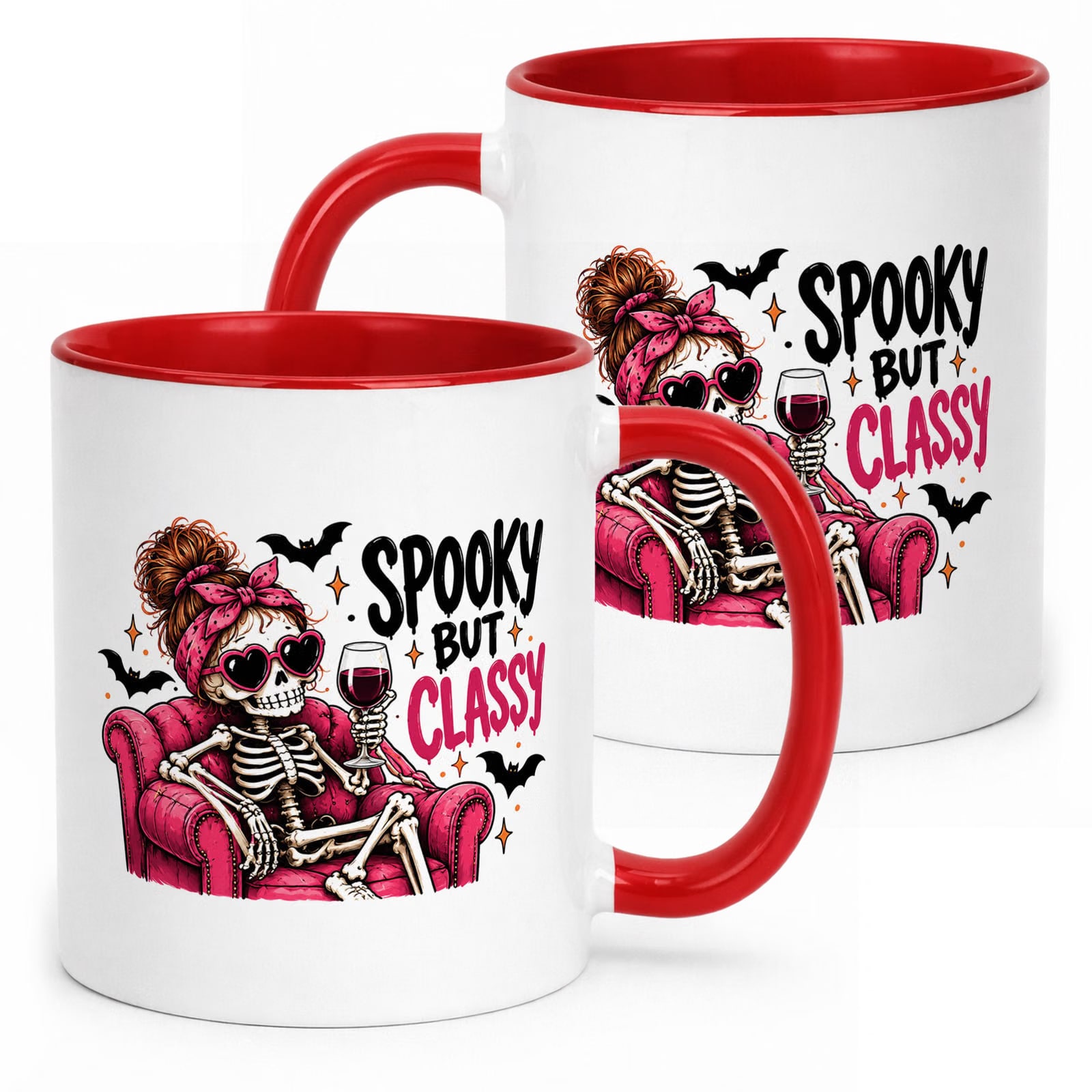 Kubek Czerwony z Nadrukiem Halloween Jesień Spooky But Classy Prezent