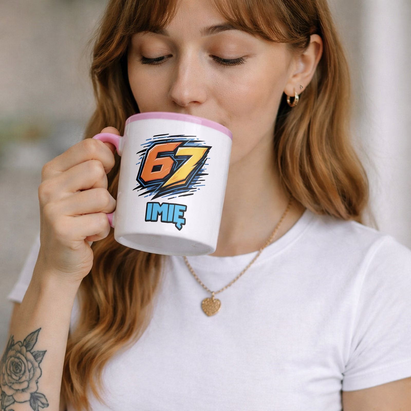 Zestaw personalizowany Kubek Różowy Podkładka pod mysz 67 Six Seven