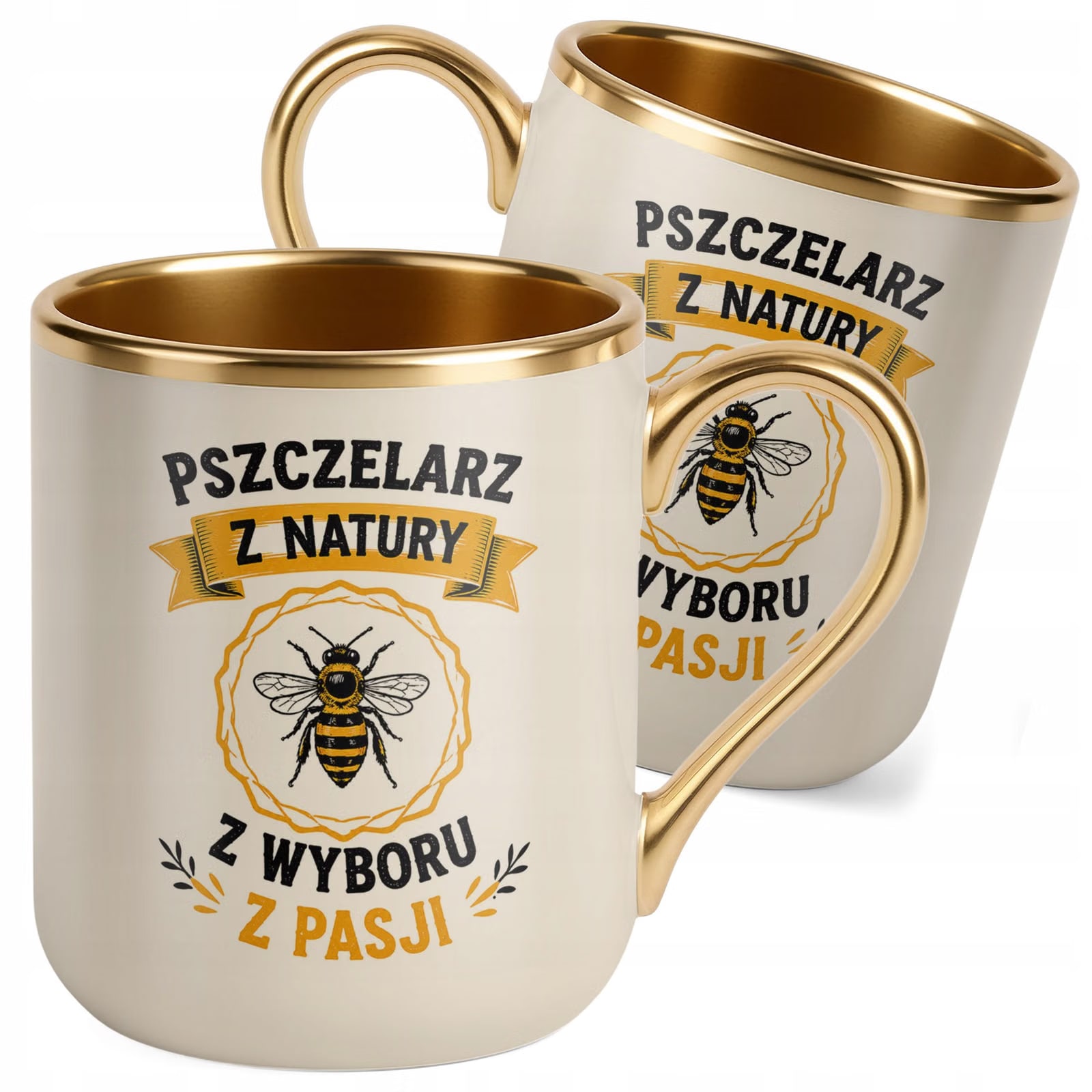 Kubek z nadrukiem Premium Złoty Ecru Dla Pszczelarza Szef Pasieki Prezent