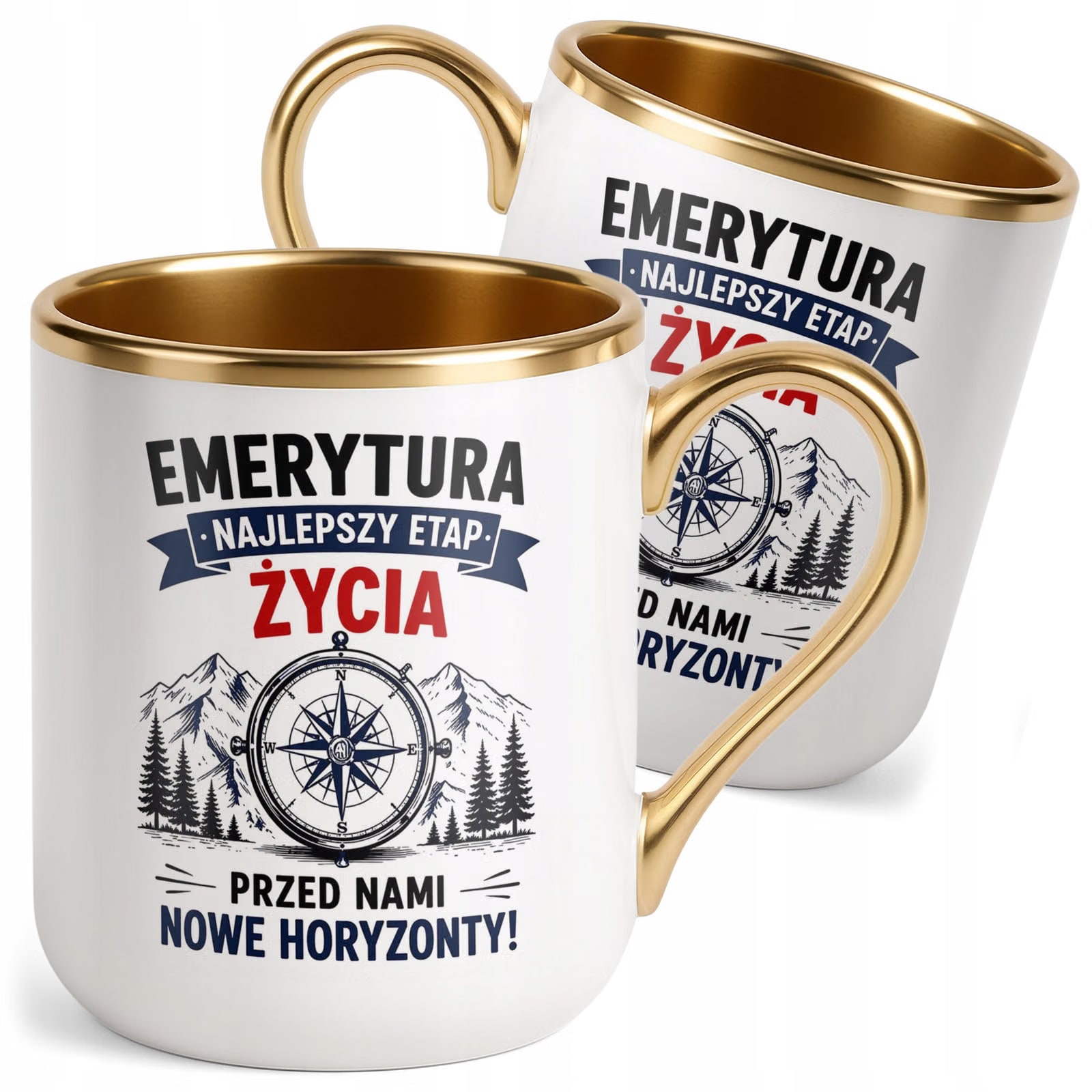 Kubek z nadrukiem Premium Złoty Emerytura Dla Emeryta Prezent