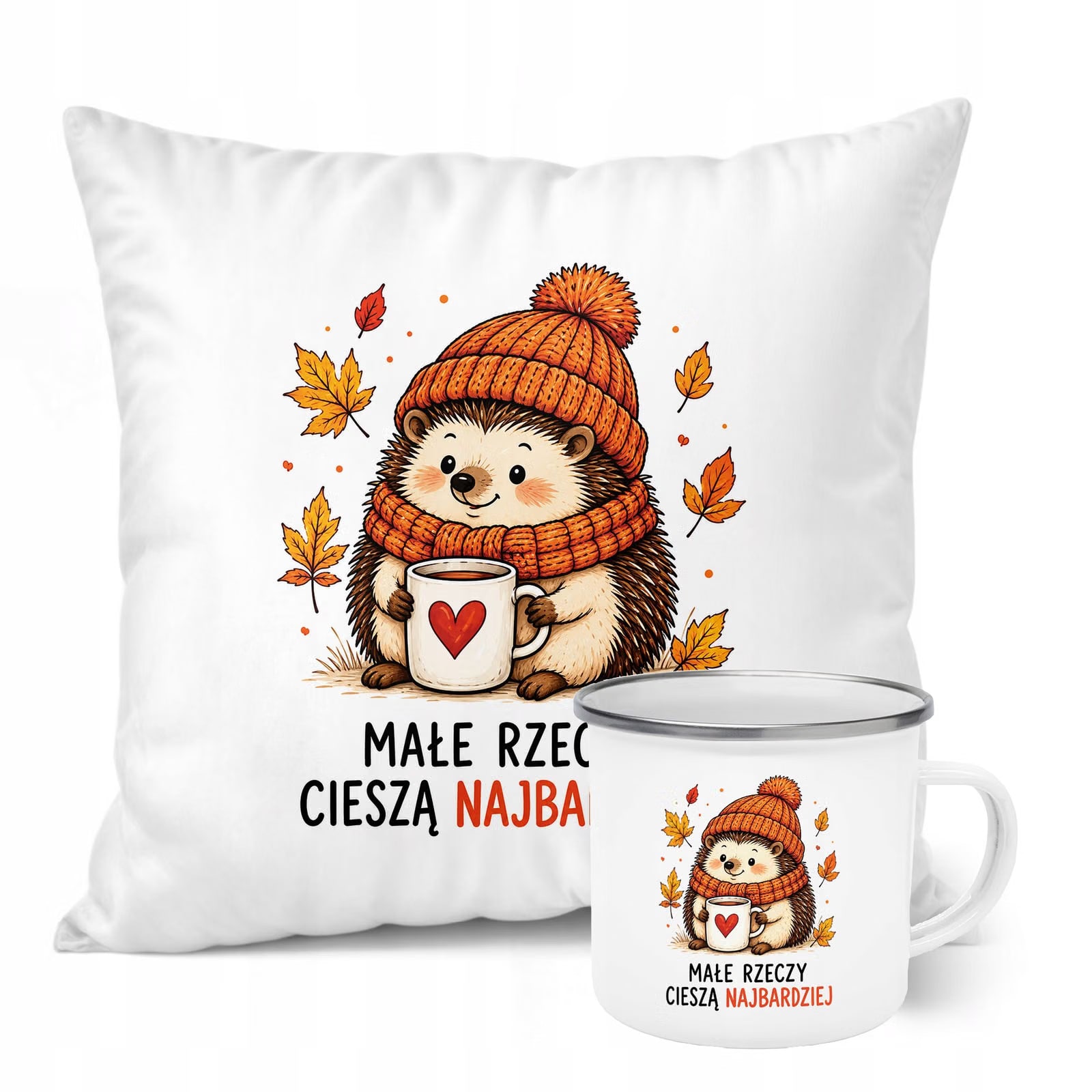 Zestaw Kubek Emaliowany Poduszka Jesień Jesienny Z Nadrukiem