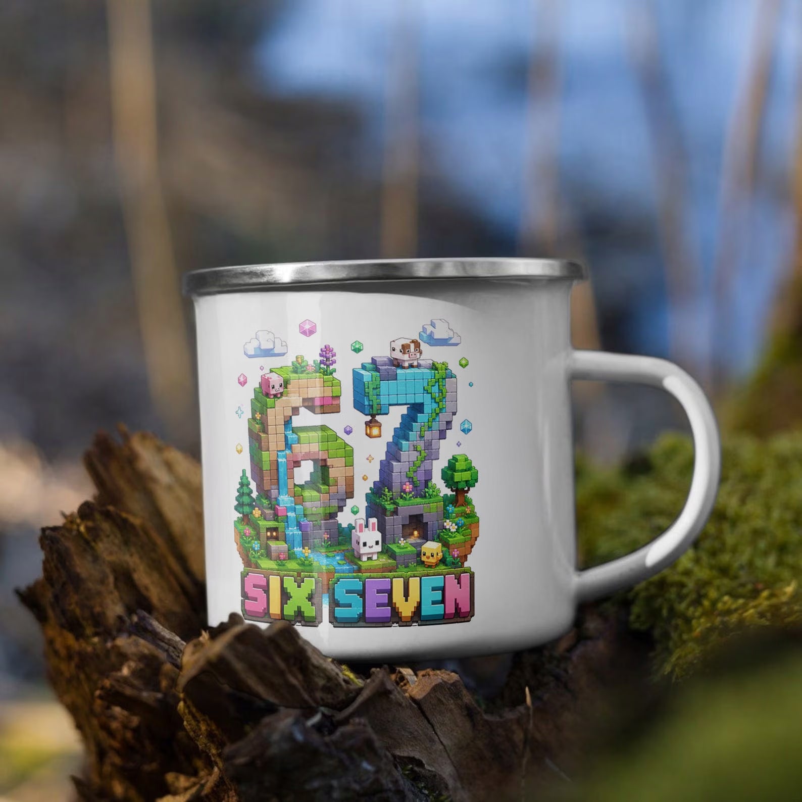 Zestaw Kubek Emaliowany Poduszka Z Nadrukiem 67 SIX SEVEN Prezent