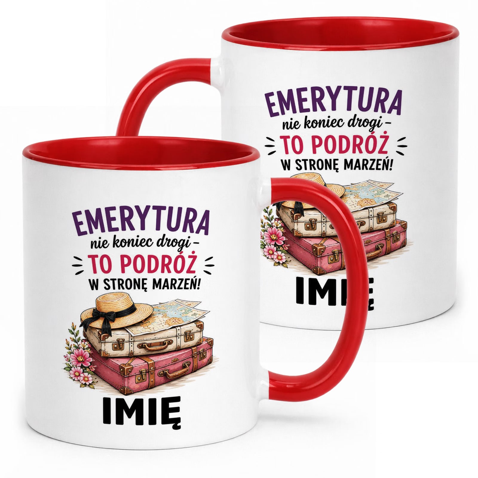 Kubek Czerwony Personalizowany z Nadrukiem Emerytura Dla Emerytki Prezent