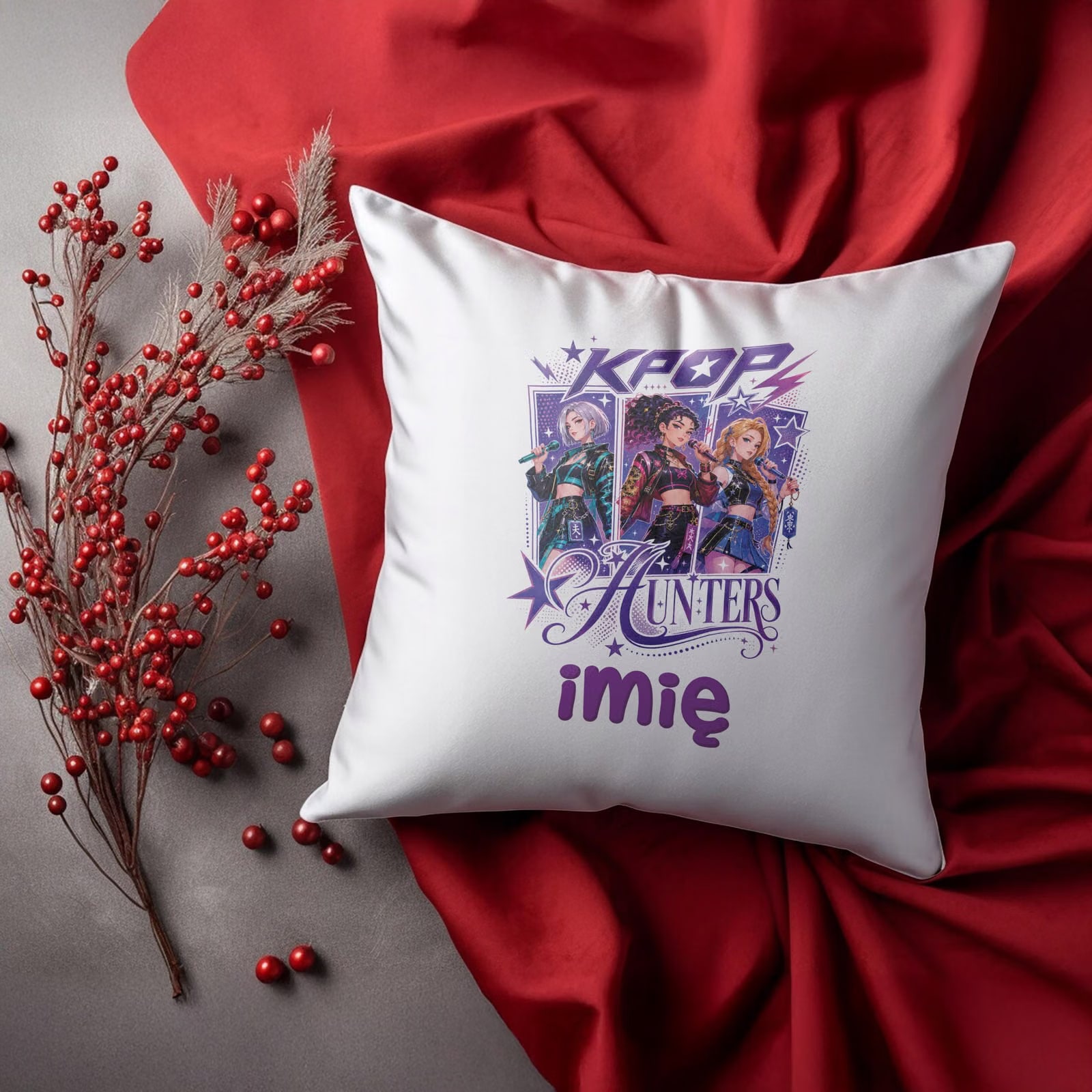 Poduszka Jasiek Personalizowana z nadrukiem 38x38cm ŁOWCZYNIE KPOP Prezent