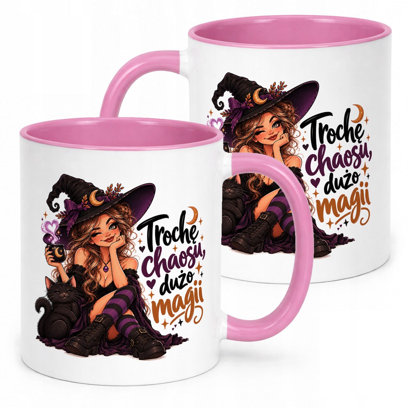 Kubek Różowy z Nadrukiem Dla Kobiet Czarownica Wiedźma Prezent Upominek