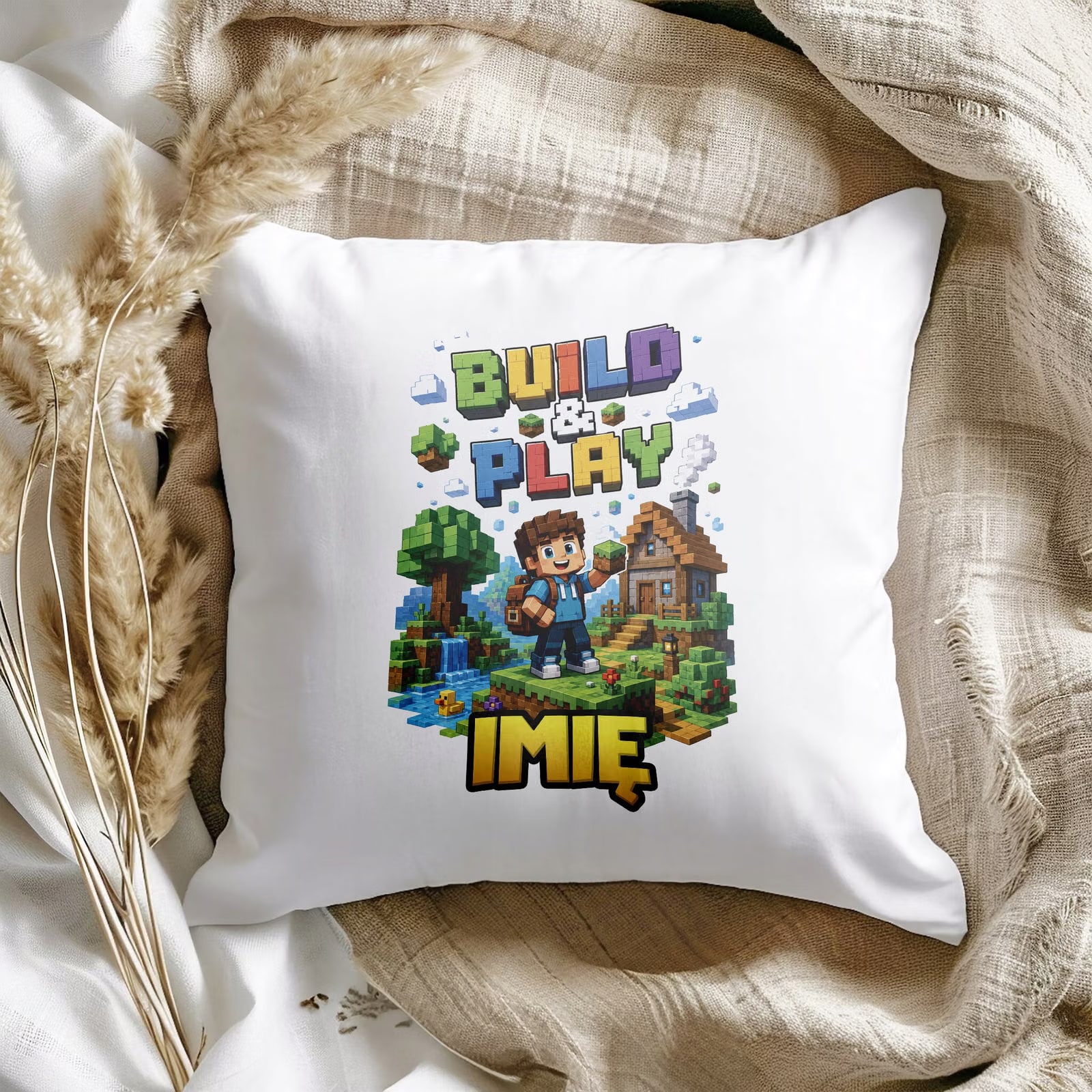 Poduszka Jasiek Personalizowana z nadrukiem 38x38cm PIXEL GRA Prezent