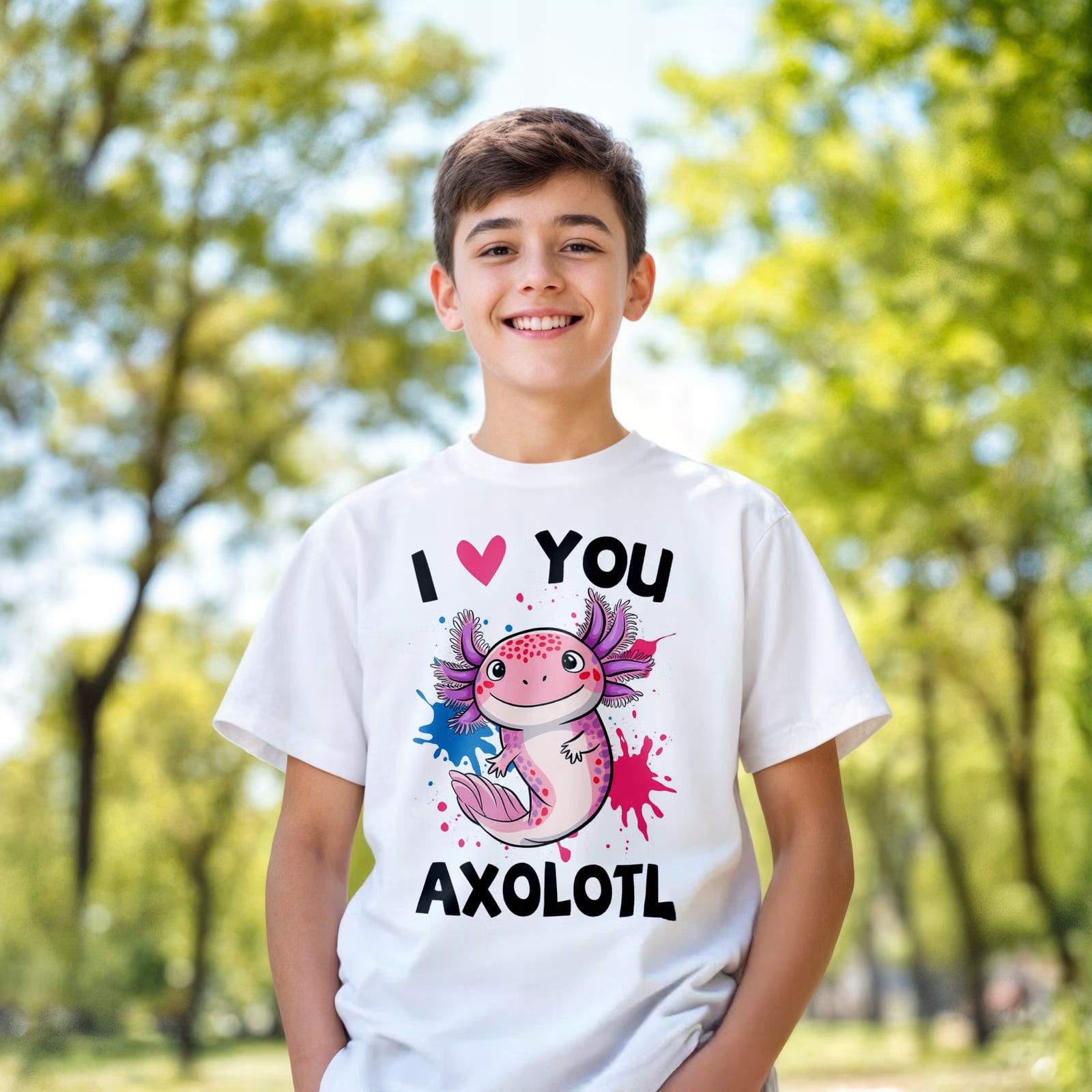T-shirt dziecięcy biały Aksolotl Axolotl Słodki Różowy Viral