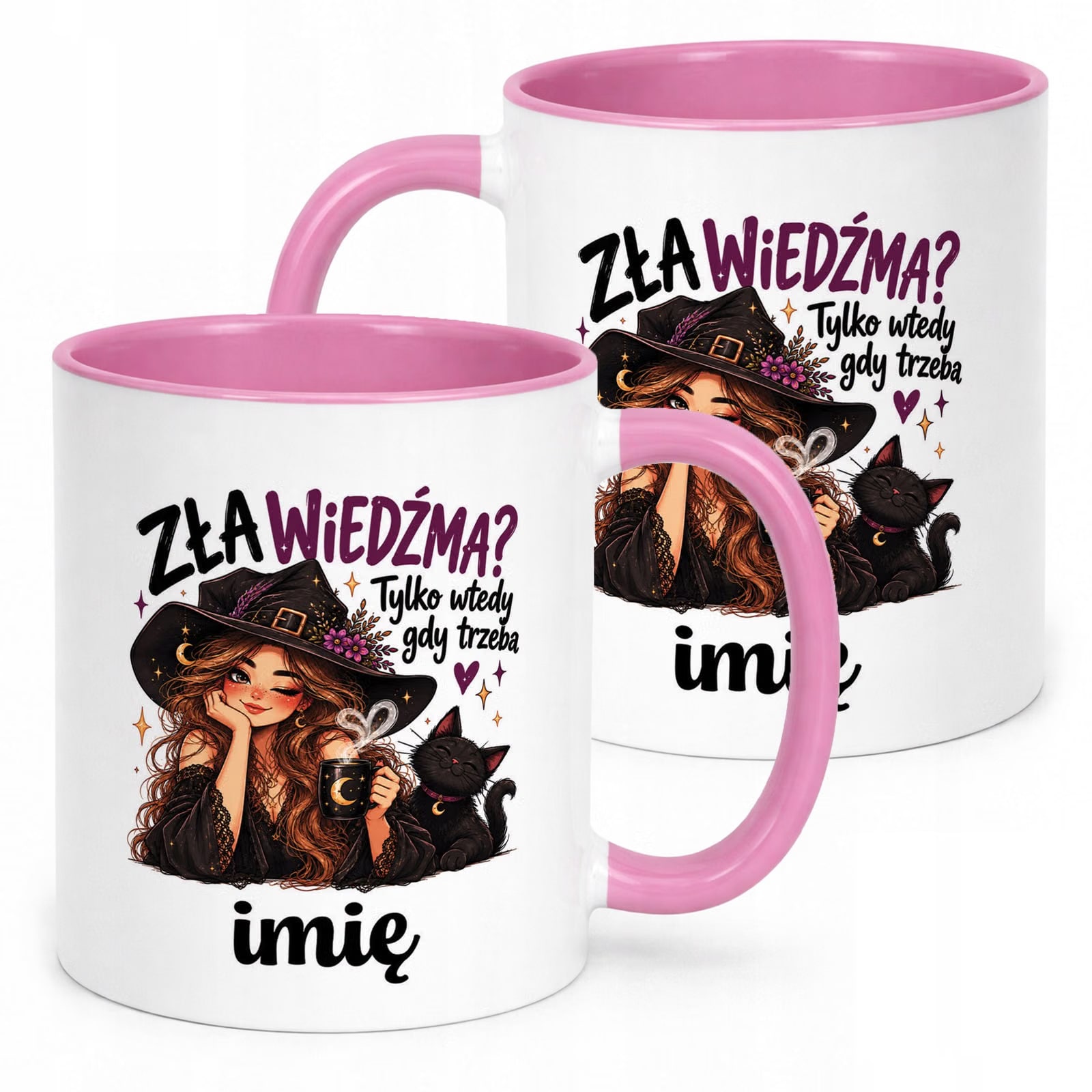 Kubek Różowy Personalizowany z Nadrukiem Dla Kobiet Czarownica Wiedźma