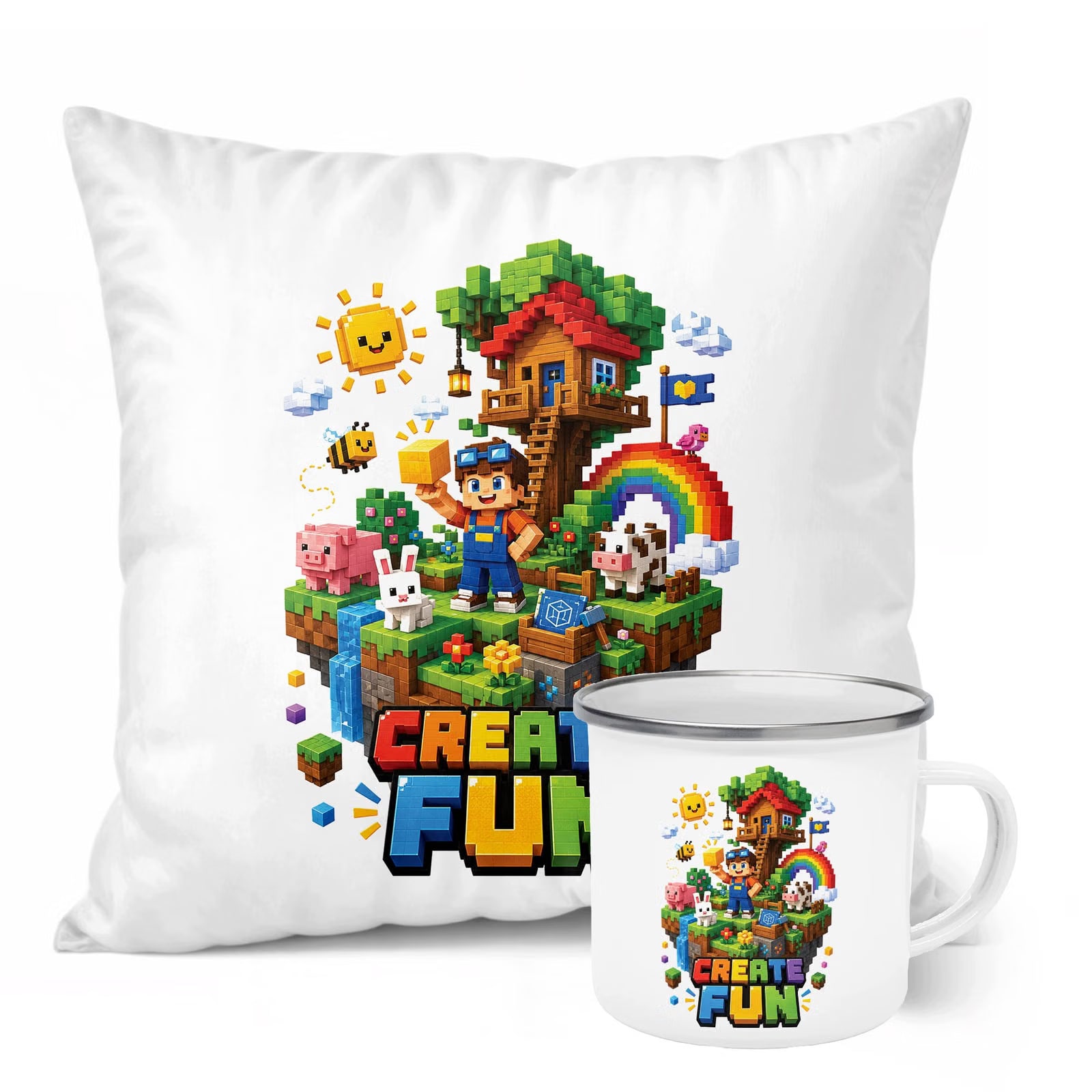 Zestaw Kubek Emaliowany Poduszka Z Nadrukiem PIXEL GRA Prezent