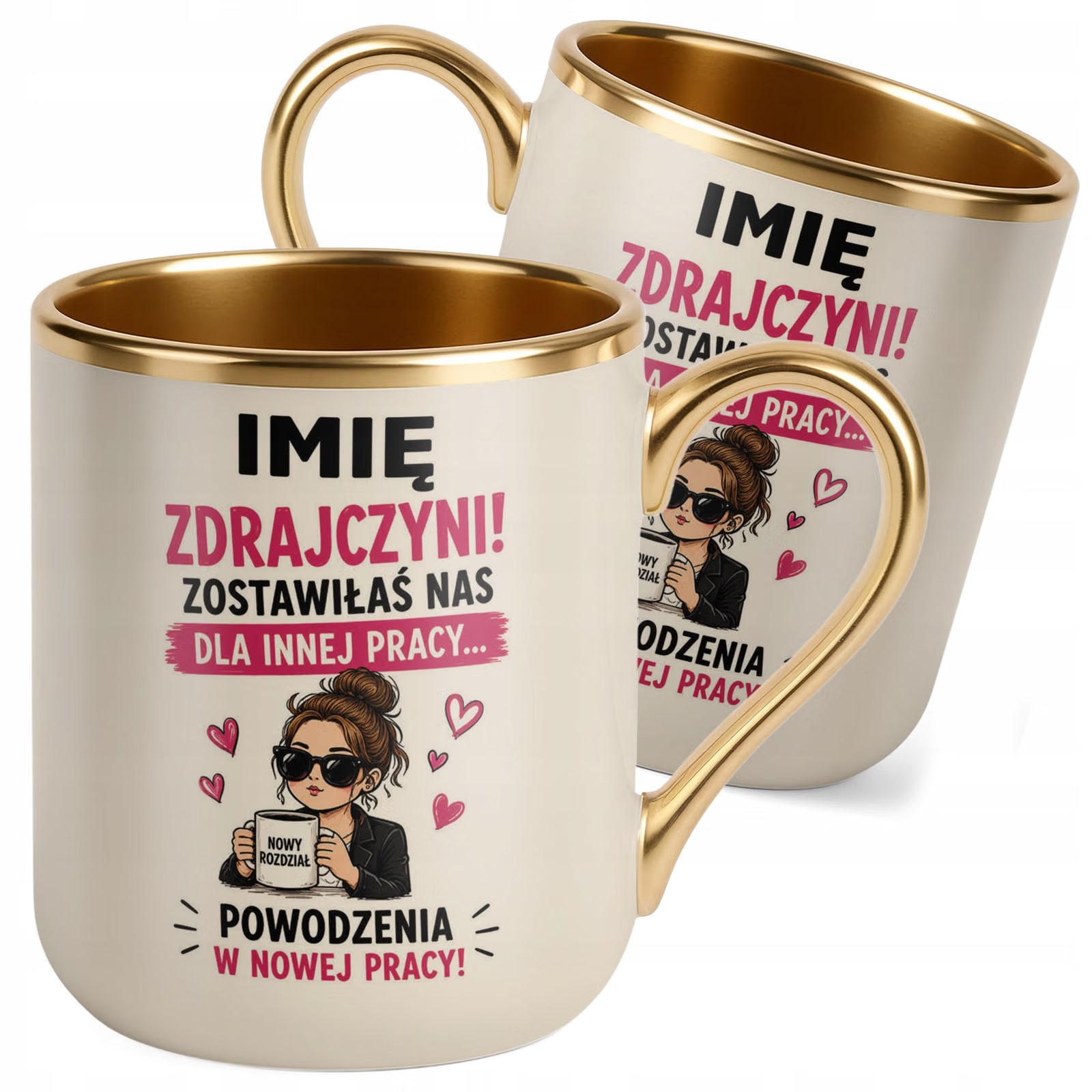 Kubek Personalizowany z nadrukiem Premium Złoty Ecru Odejście z Pracy