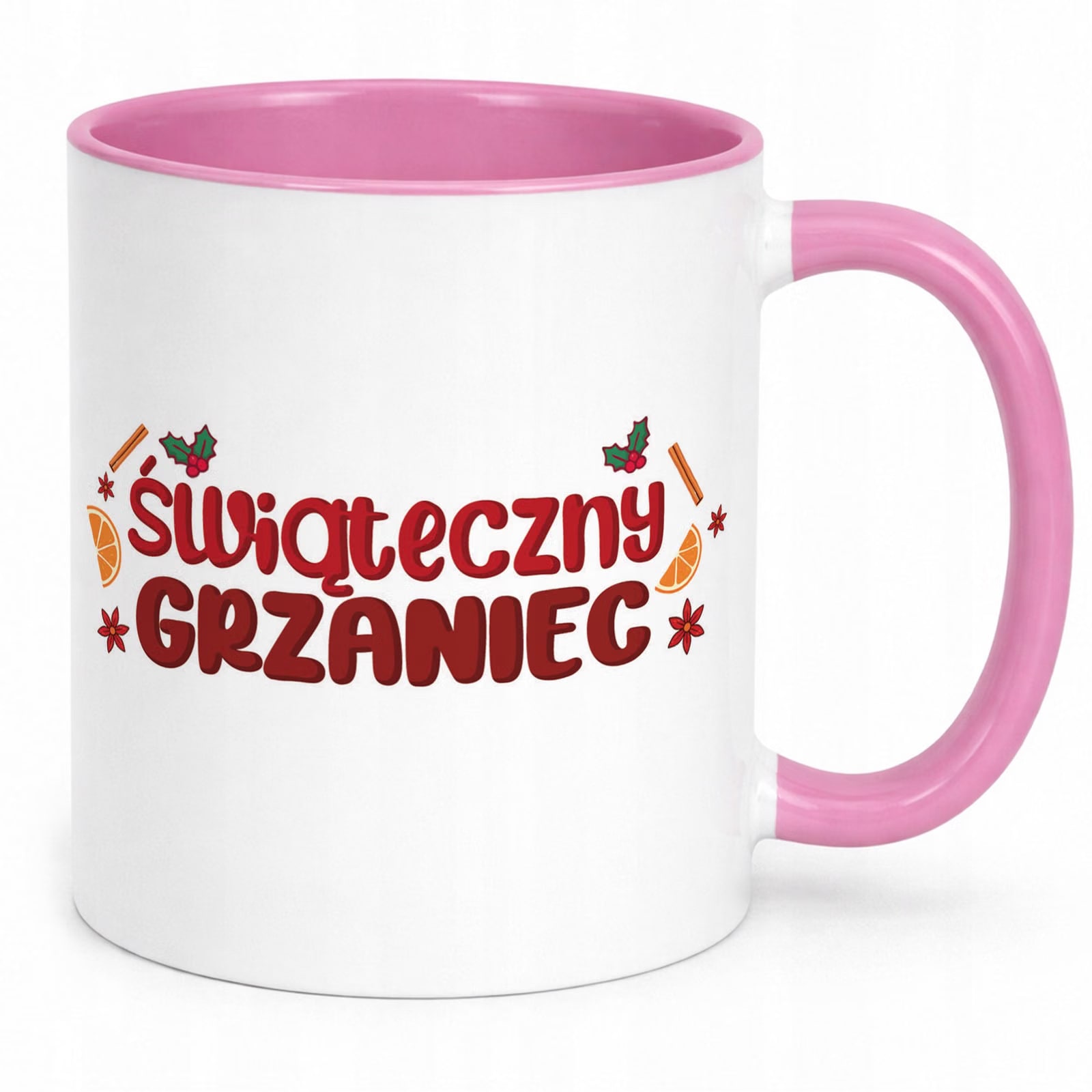 Kubek Różowy Boże Narodzenie Mikołajki Świąteczny Grzaniec Prezent