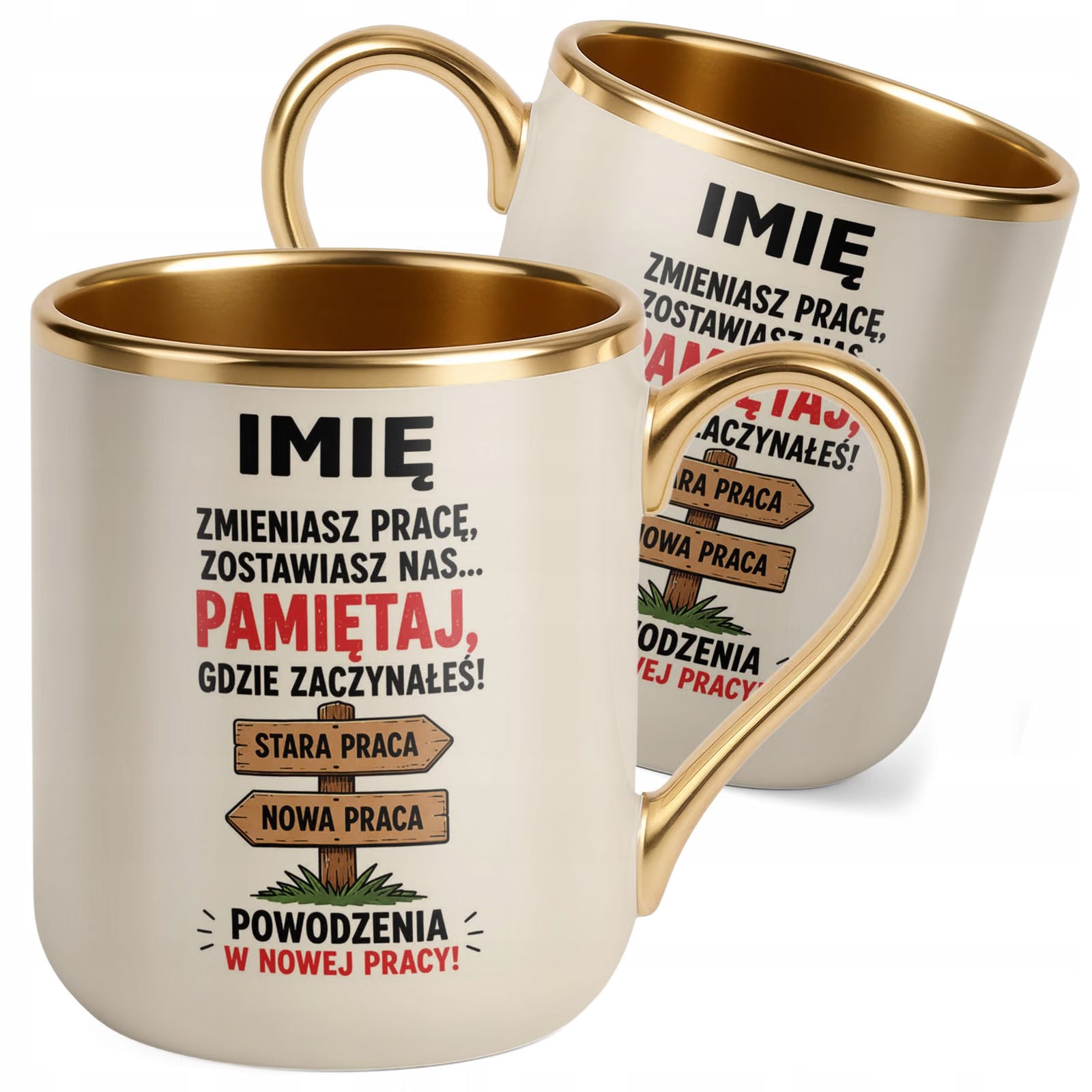 Kubek Personalizowany z nadrukiem Premium Złoty Ecru Odejście z Pracy
