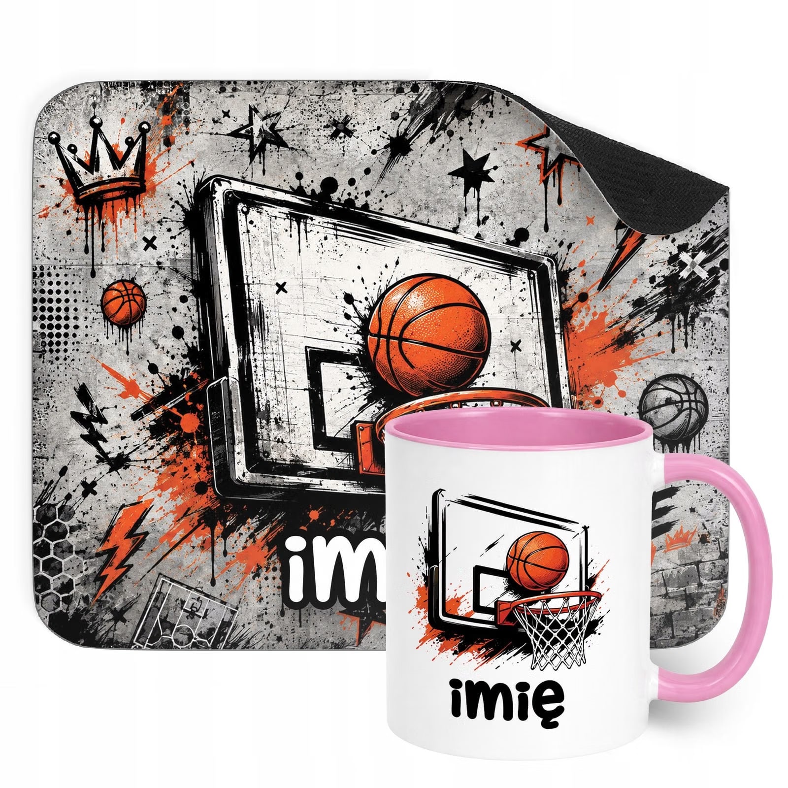 Zestaw personalizowany Kubek Różowy Podkładka pod mysz Koszykówka