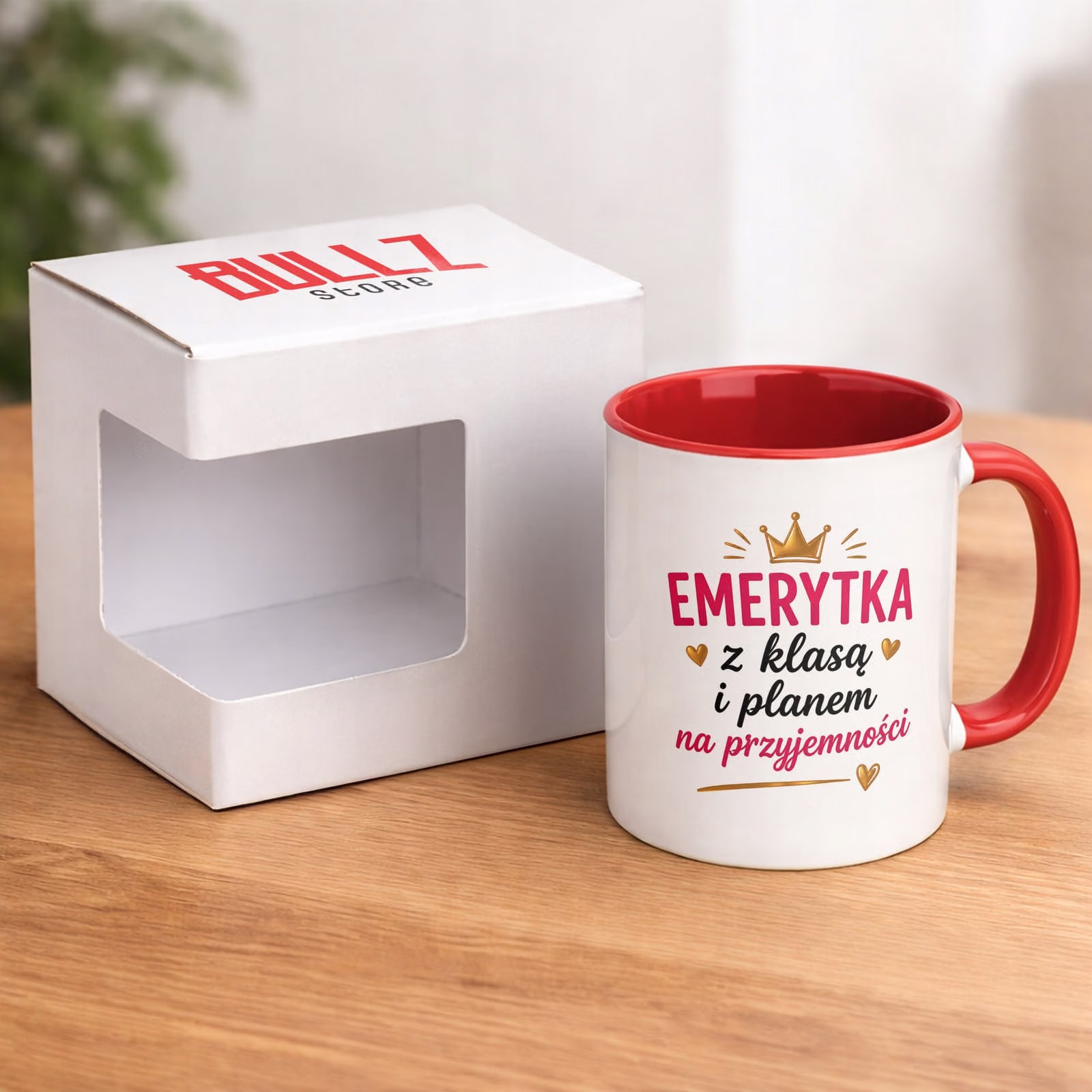 Kubek Czerwony z nadrukiem Emerytura Dla Emerytki Upominek Prezent