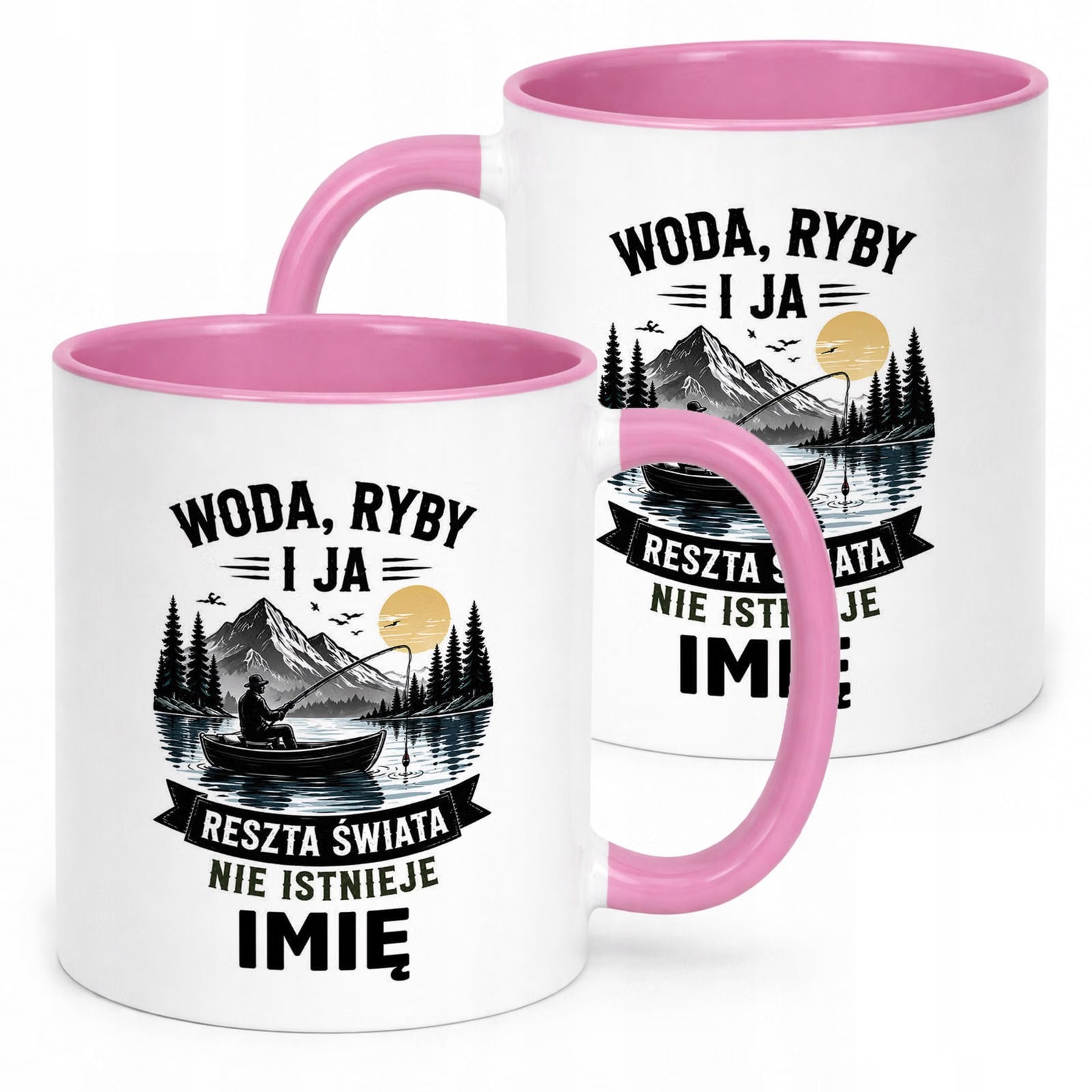 Różowy Kubek Personalizowany z nadrukiem Dla Wędkarza Upominek Prezent