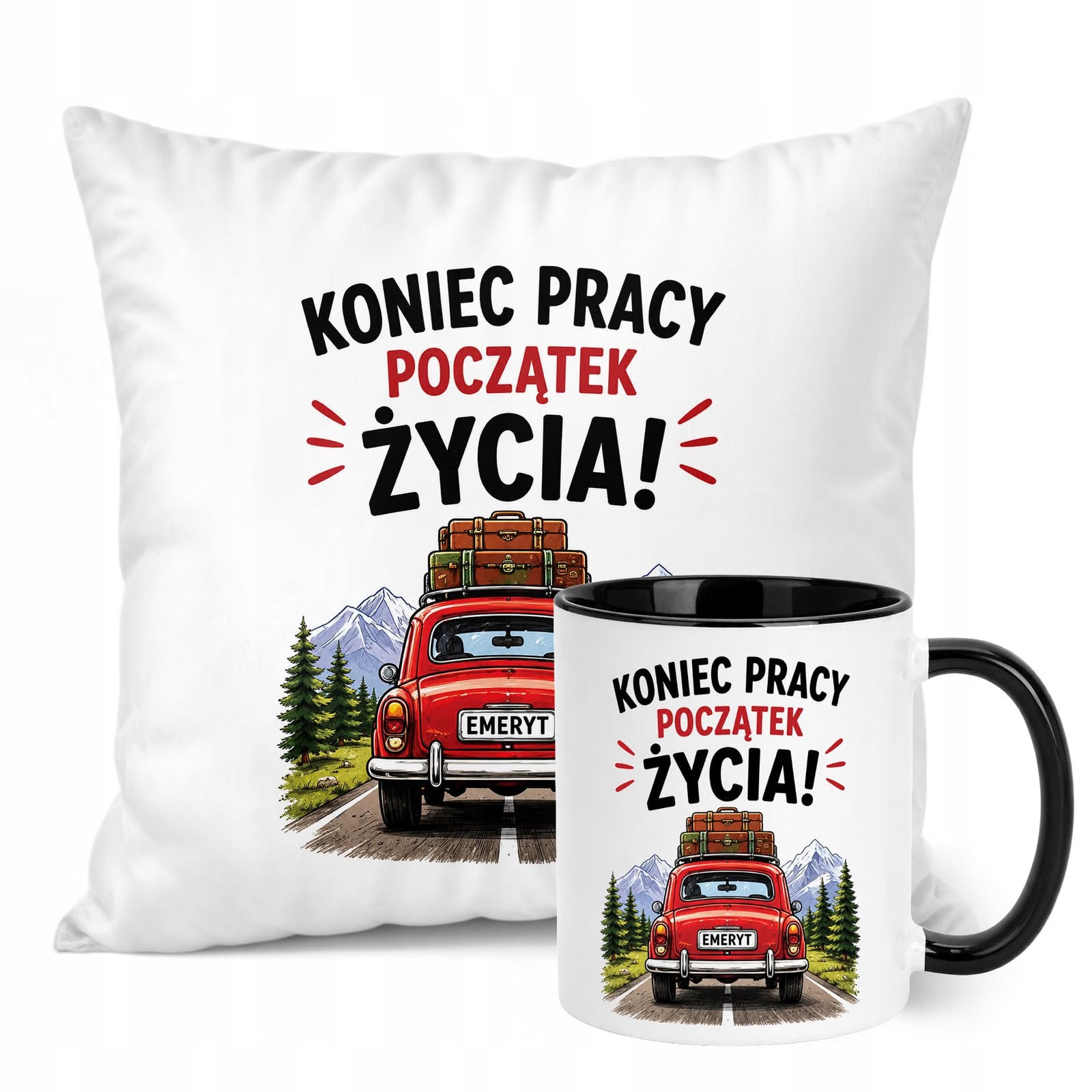 Zestaw Kubek Czarny Poduszka Z Nadrukiem Emerytura Prezent