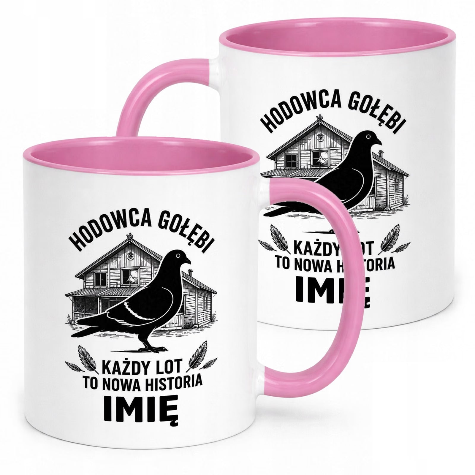 Różowy Kubek Personalizowany z nadrukiem Dla Gołębiarza Upominek Prezent
