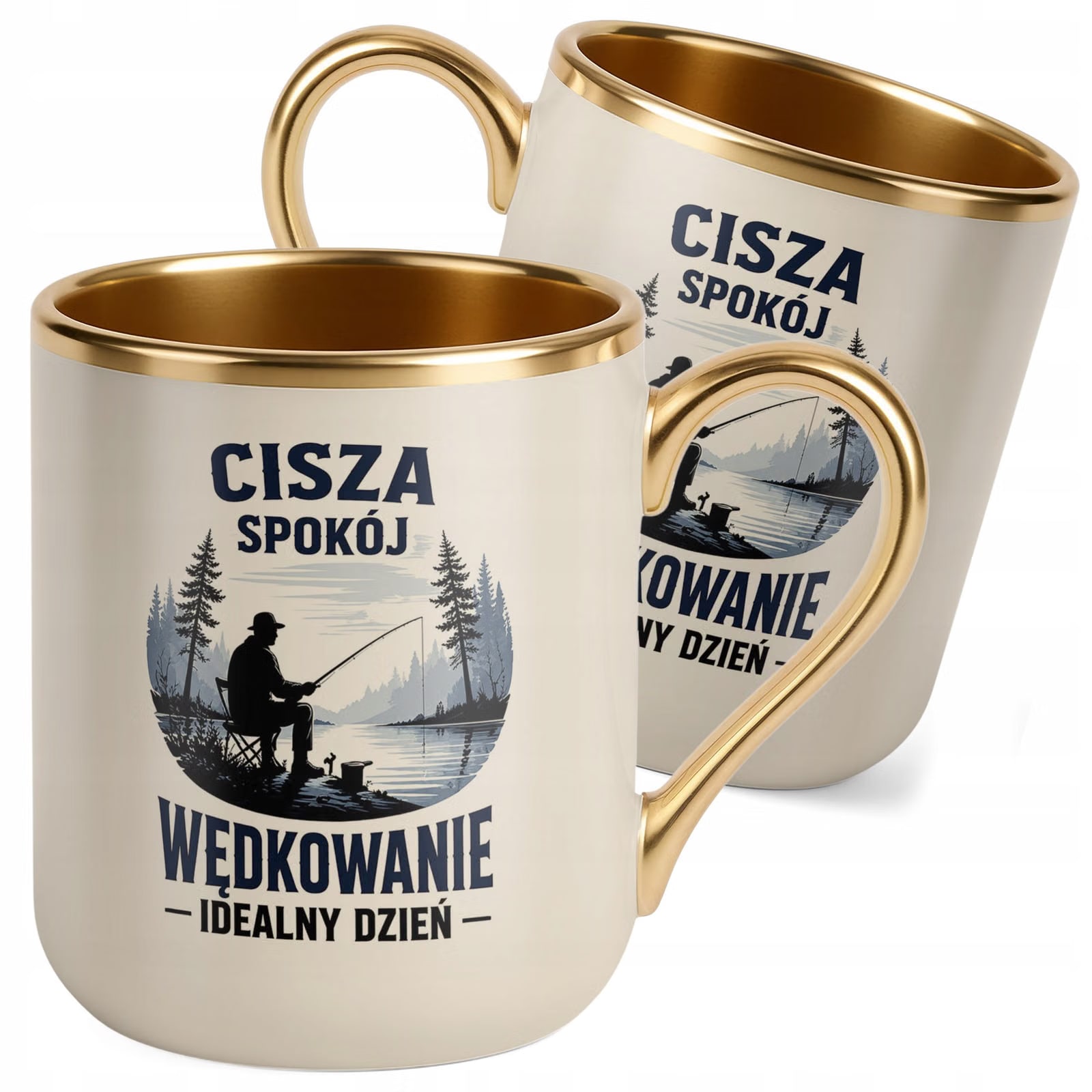 Kubek z nadrukiem Premium Złoty Ecru Dla Wędkarza Rybaka Prezent