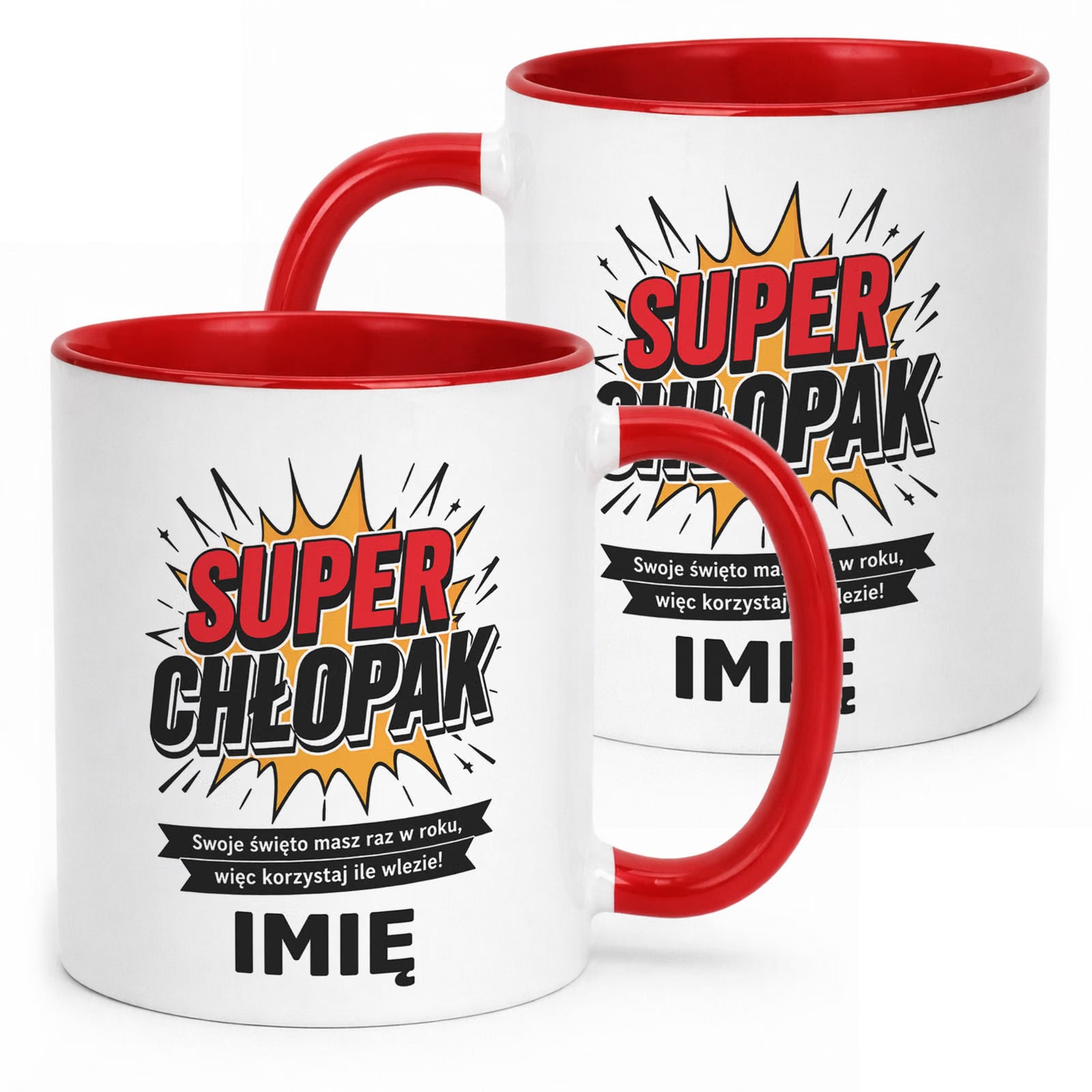 Czerwony Kubek personalizowany z nadrukiem Dzień Chłopaka Mężczyzny Prezent