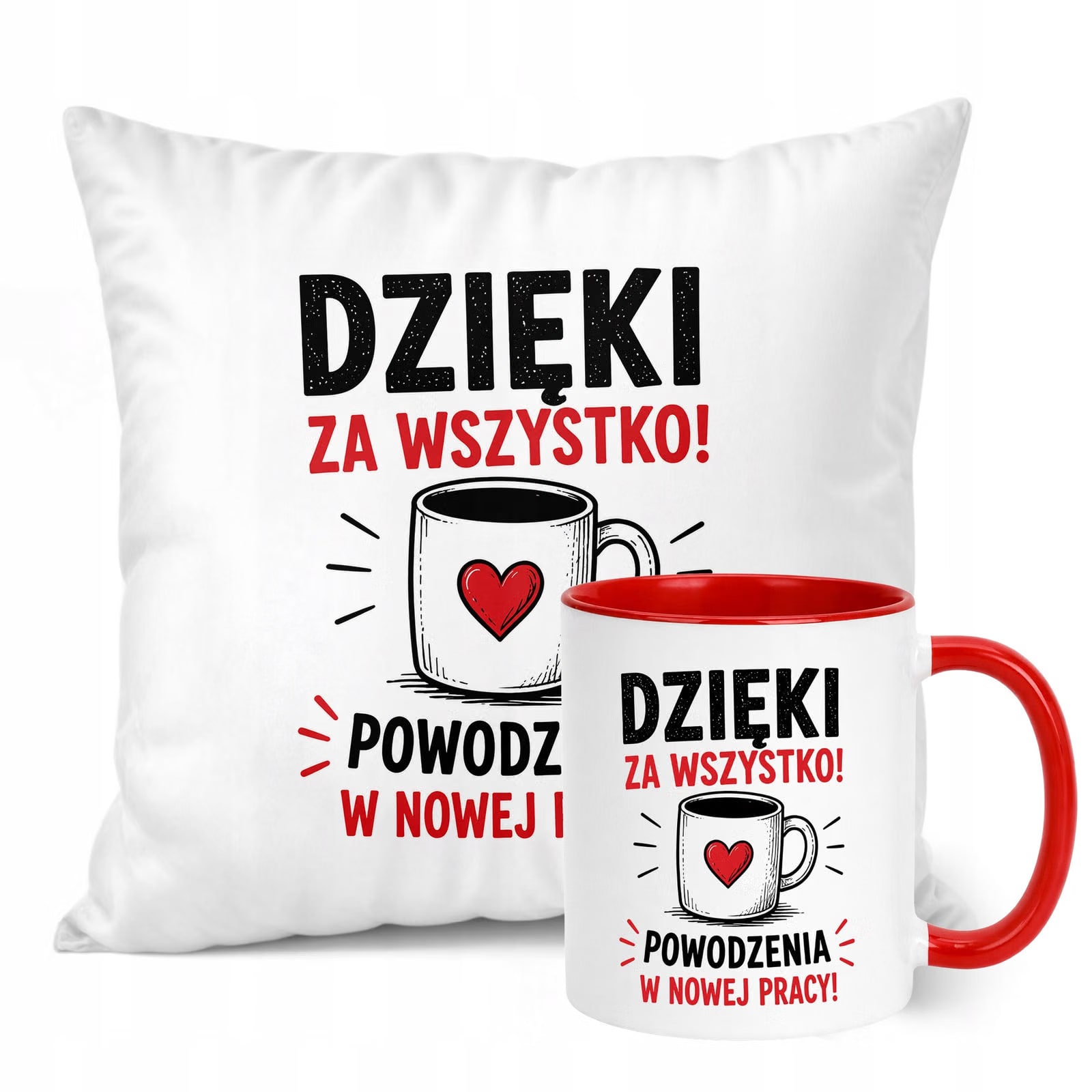 Zestaw Kubek Czerwony Poduszka Z Nadrukiem Odejście z Pracy Prezent