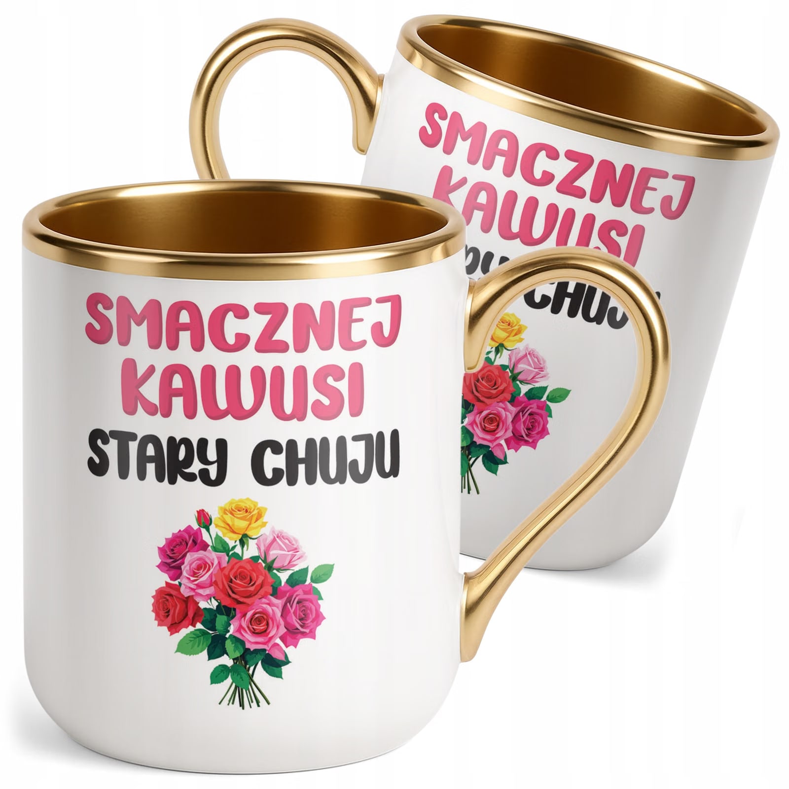 Kubek Premium Złoty Smacznej Kawusi Stary Ch**u Śmieszny Zabawny Prezent
