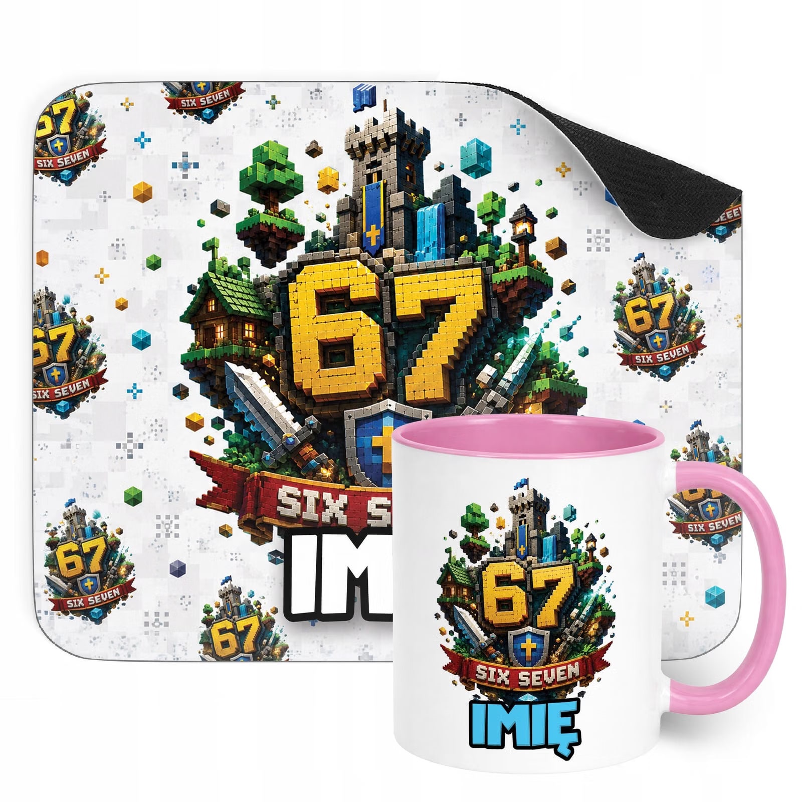 Zestaw personalizowany Kubek Różowy Podkładka pod mysz 67 Six Seven