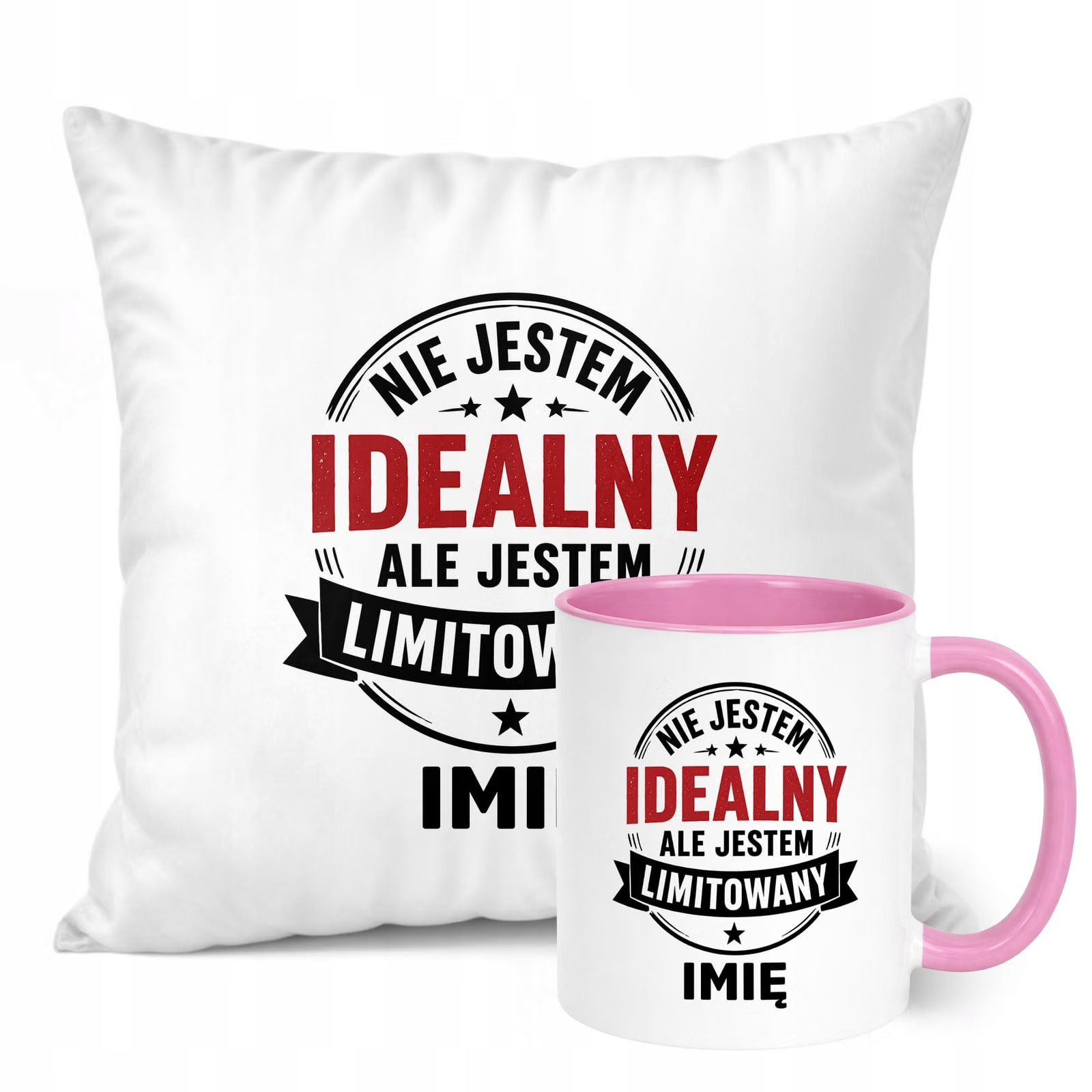 Zestaw Personalizowany Kubek Różowy Poduszka Dzień Chłopaka Z Nadrukiem